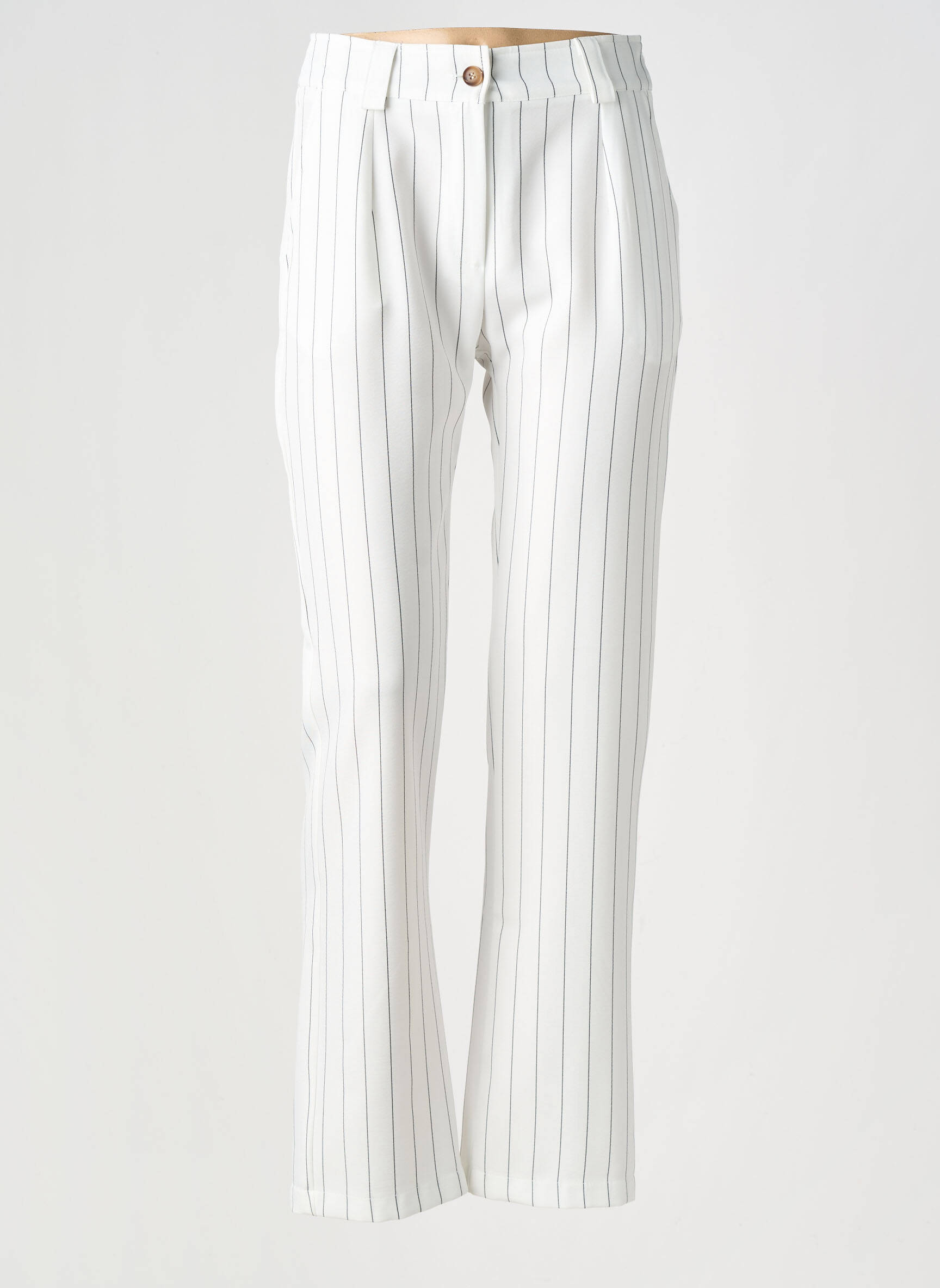 Pantalon droit fermeture zippée sous rabat boutonné blanc HALOGENE femme