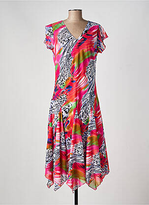Robe mi-longue coupe fluide manches courtes rouge FELINO femme