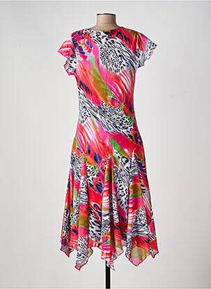 Robe mi-longue coupe fluide manches courtes rouge FELINO femme