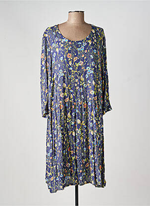 Robe mi-longue imprimé fleurs manches 3/4 bleu FREDA femme