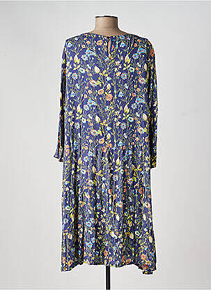Robe mi-longue imprimé fleurs manches 3/4 bleu FREDA femme