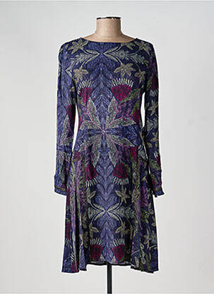 Robe mi-longue imprimé fleurs manches longues bleu SURKANA femme