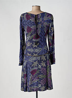 Robe mi-longue imprimé fleurs manches longues bleu SURKANA femme