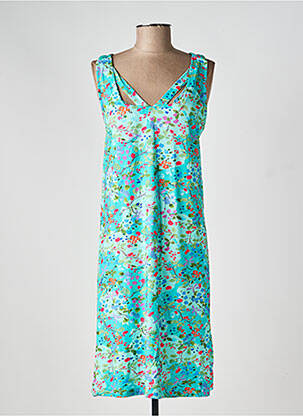 Robe mi-longue imprimé fleurs fines bretelles vert AGATHE & LOUISE femme