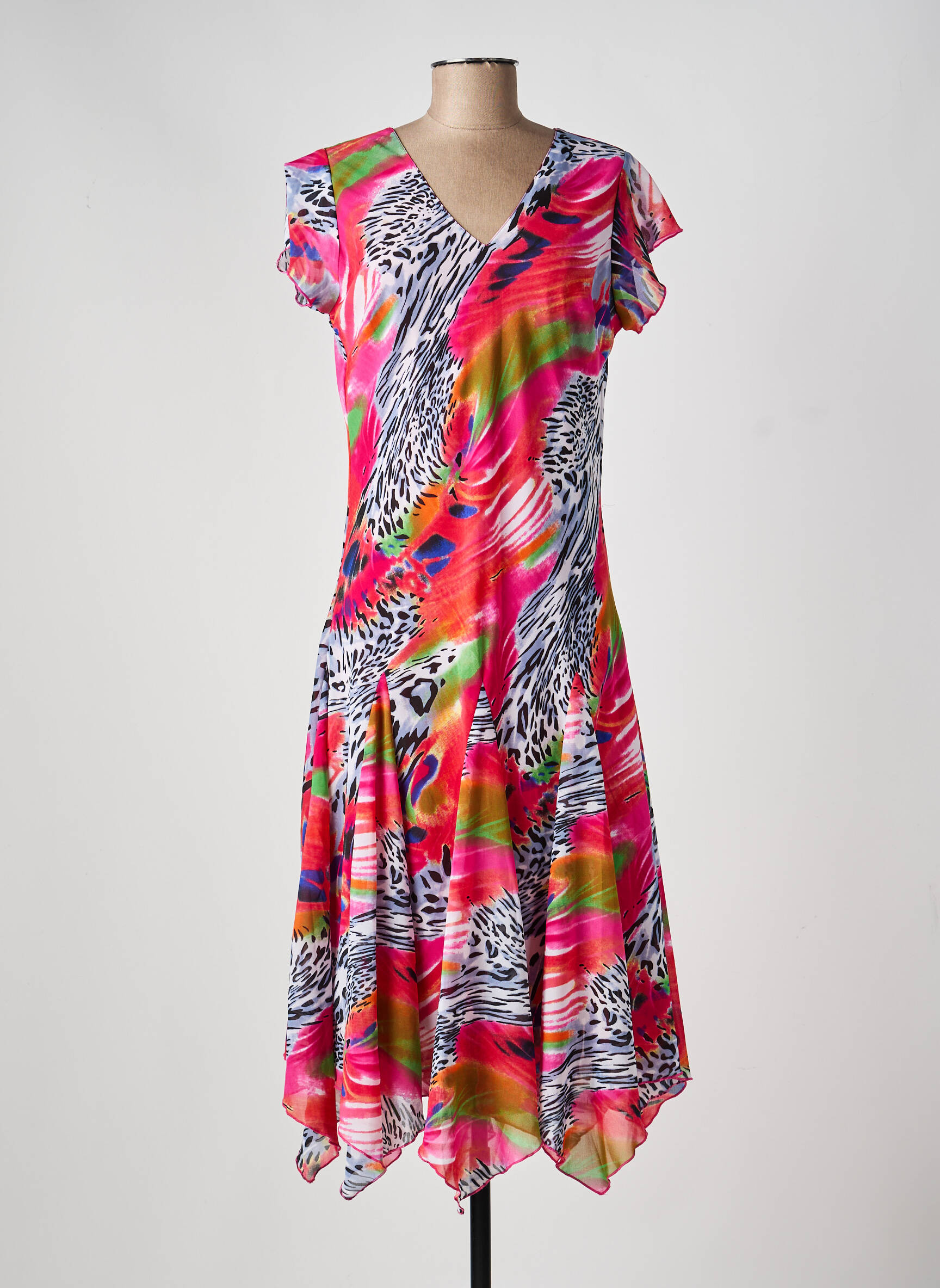 Robe mi-longue coupe fluide manches courtes rouge FELINO femme