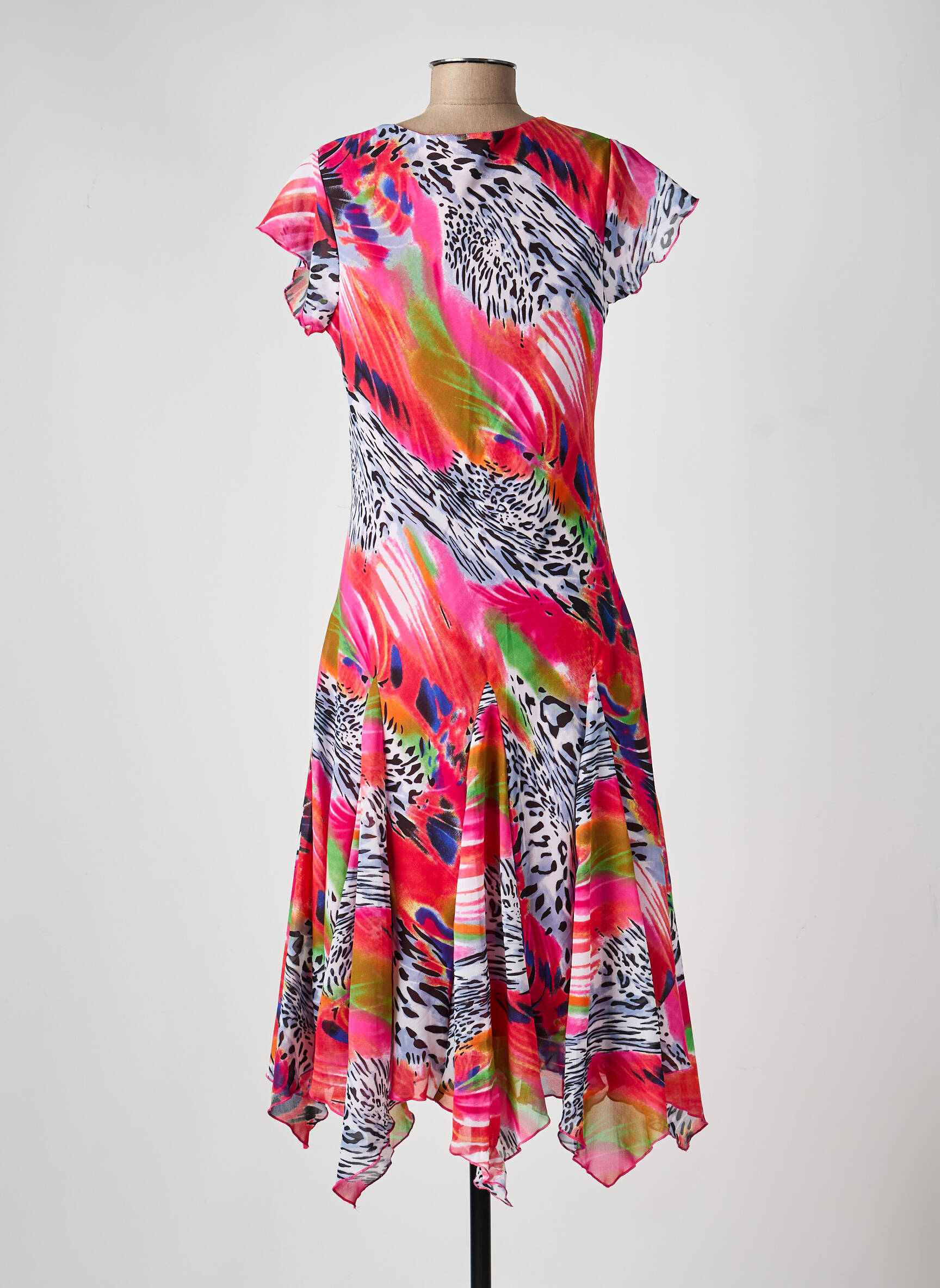 Robe mi-longue coupe fluide manches courtes rouge FELINO femme