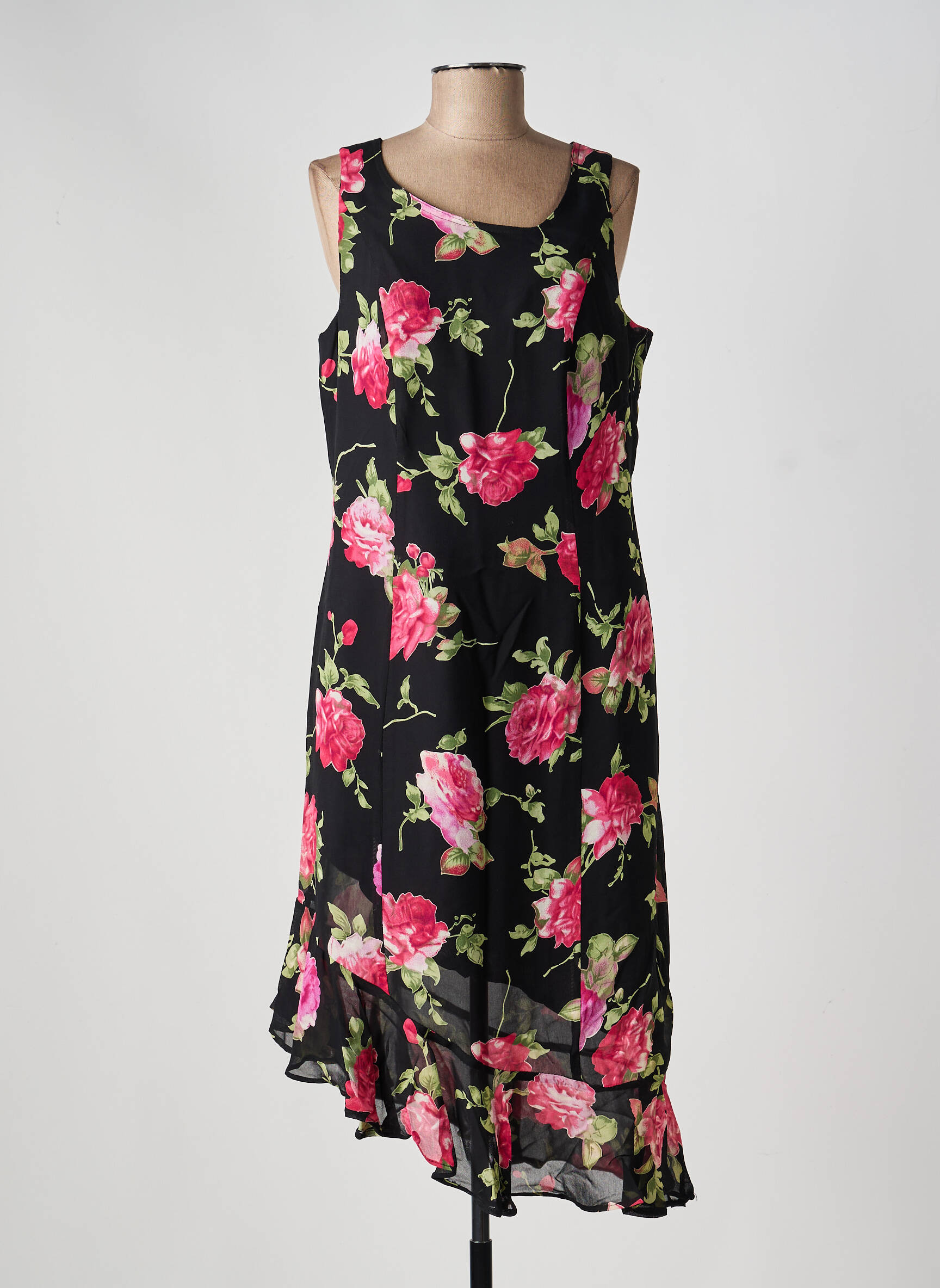 Robe mi-longue imprimé fleurs sans manche noir S AND G femme