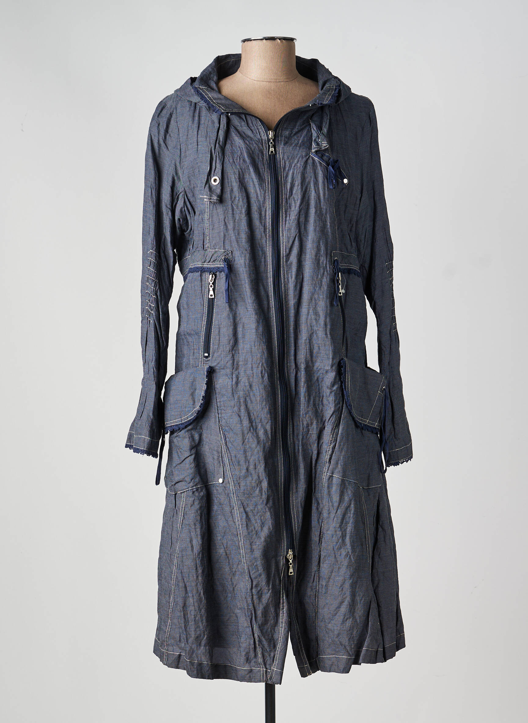 Imperméable finition intérieure doublure satiné a capuche bleu MOTYS COLLECTION femme