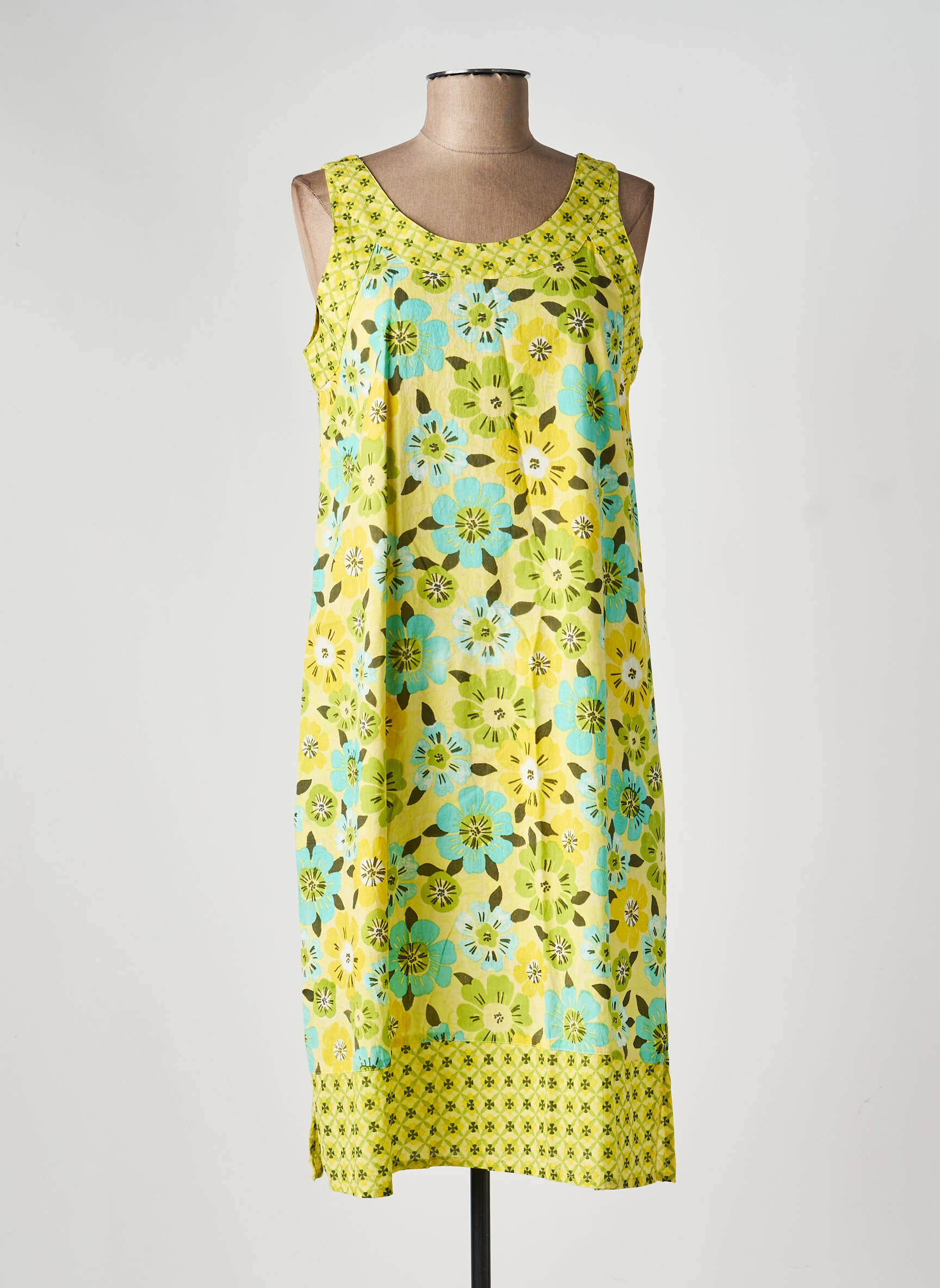 Robe mi-longue imprimé fleurs sans manche jaune AGATHE & LOUISE femme