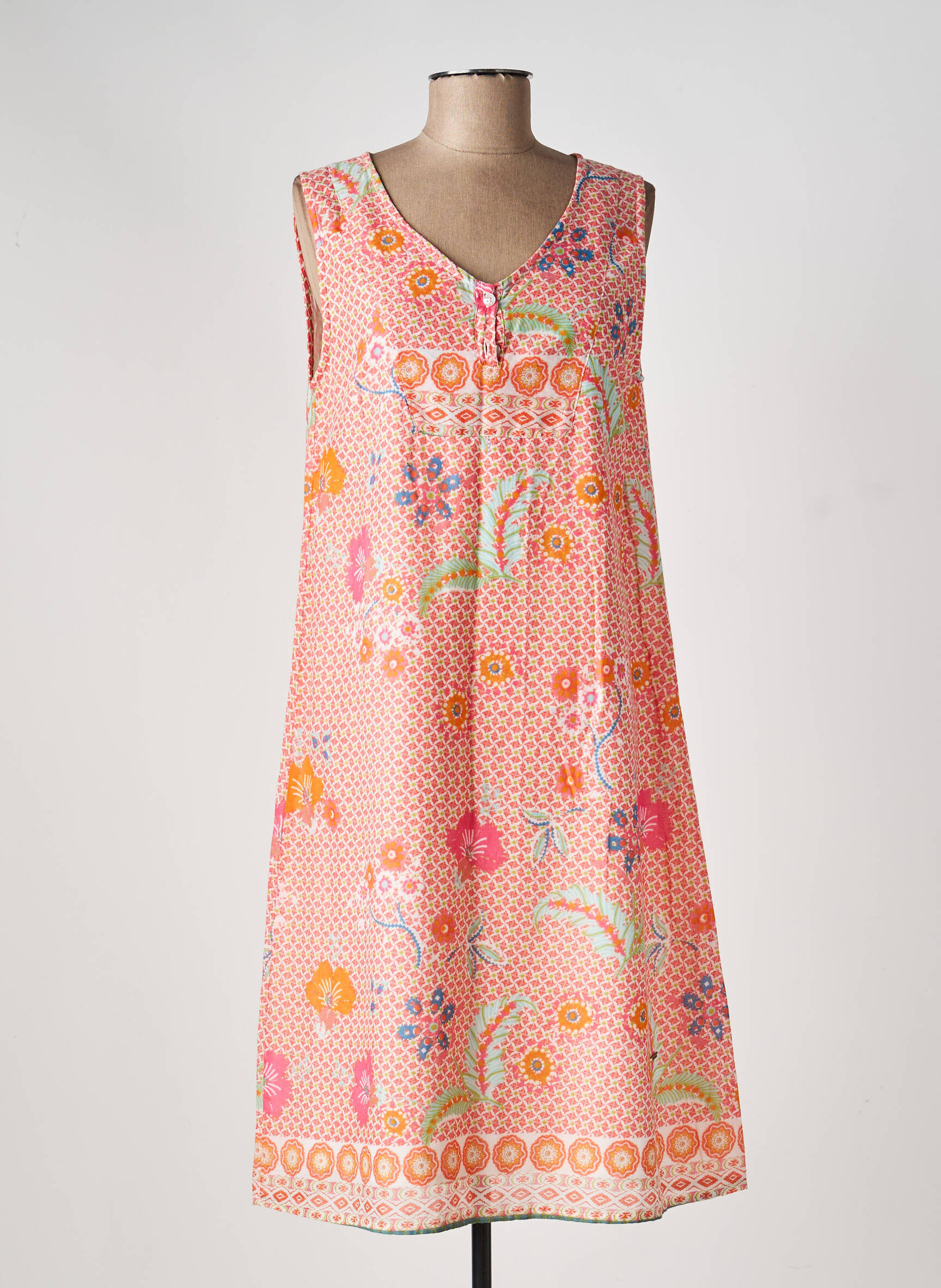 Robe mi-longue imprimé fleurs sans manche rose AGATHE & LOUISE femme