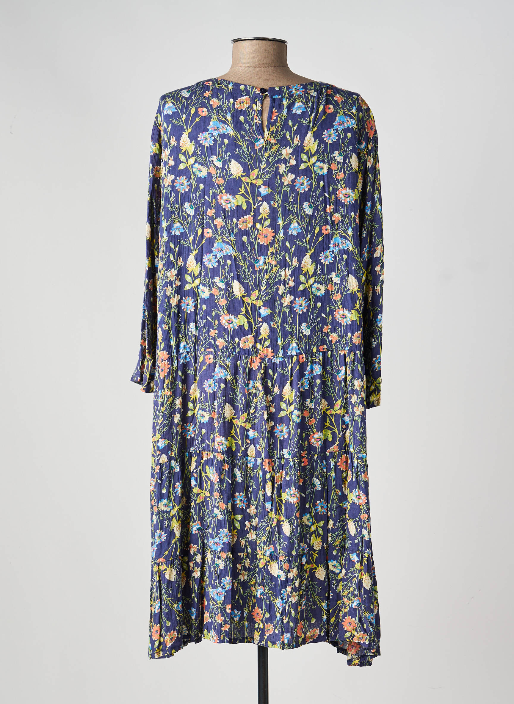 Robe mi-longue imprimé fleurs manches 3/4 bleu FREDA femme