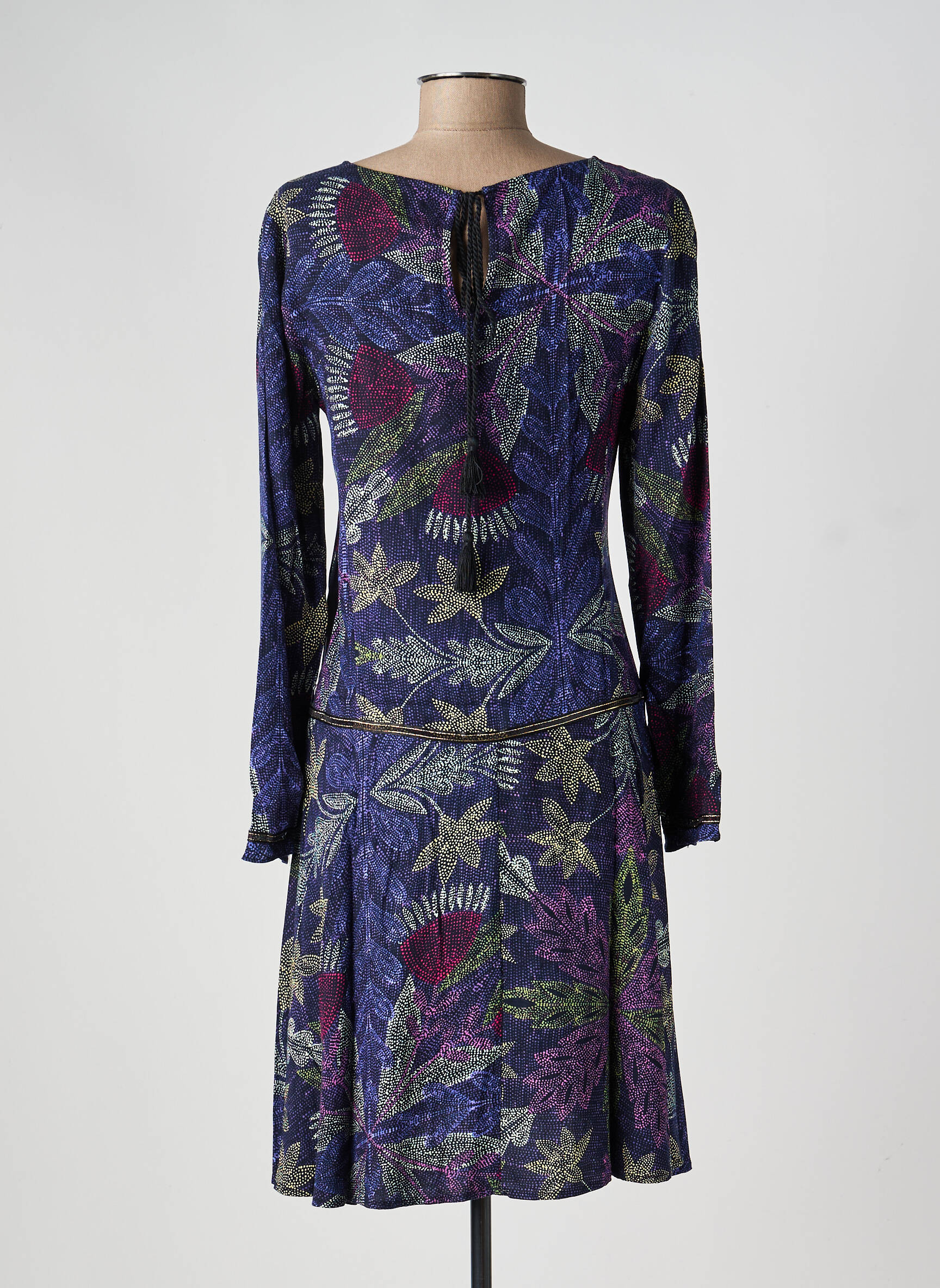 Robe mi-longue imprimé fleurs manches longues bleu SURKANA femme