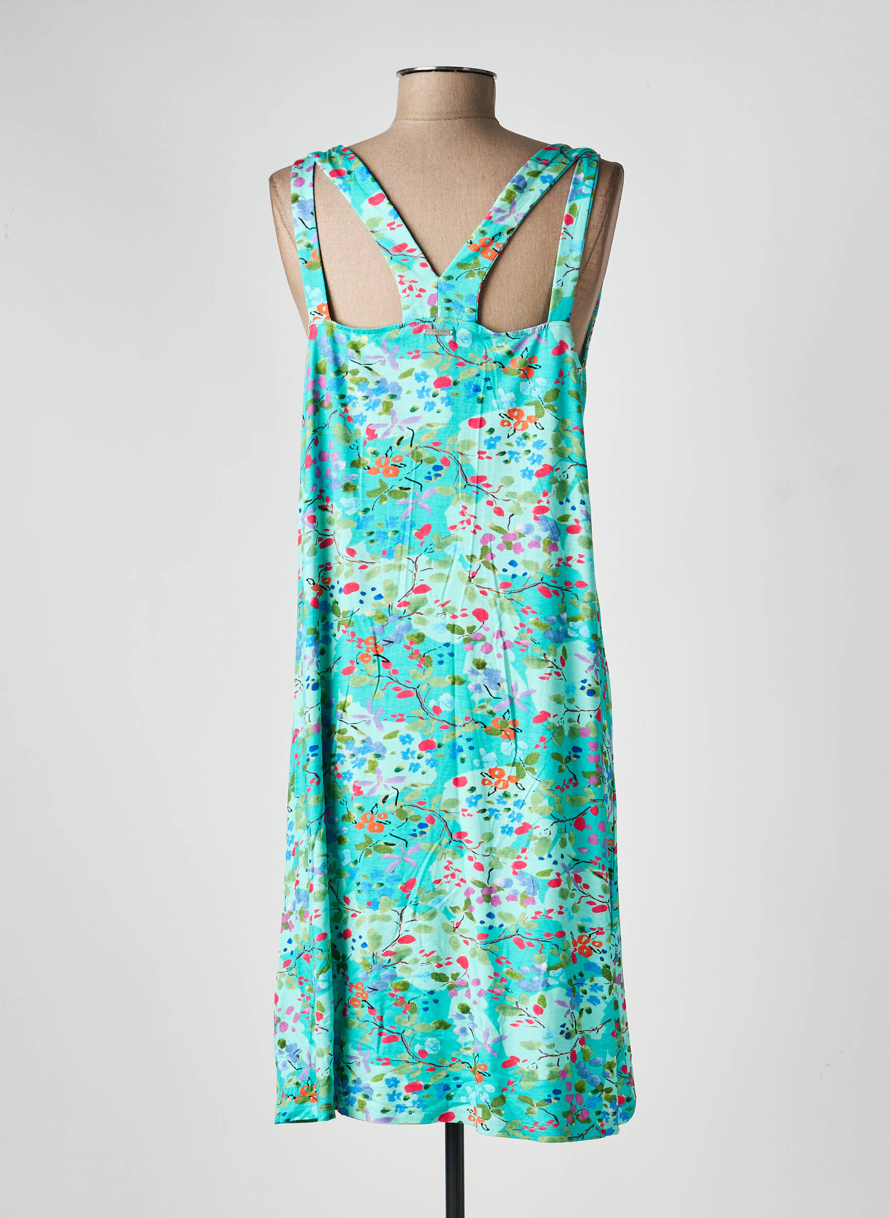 Robe mi-longue imprimé fleurs fines bretelles vert AGATHE & LOUISE femme