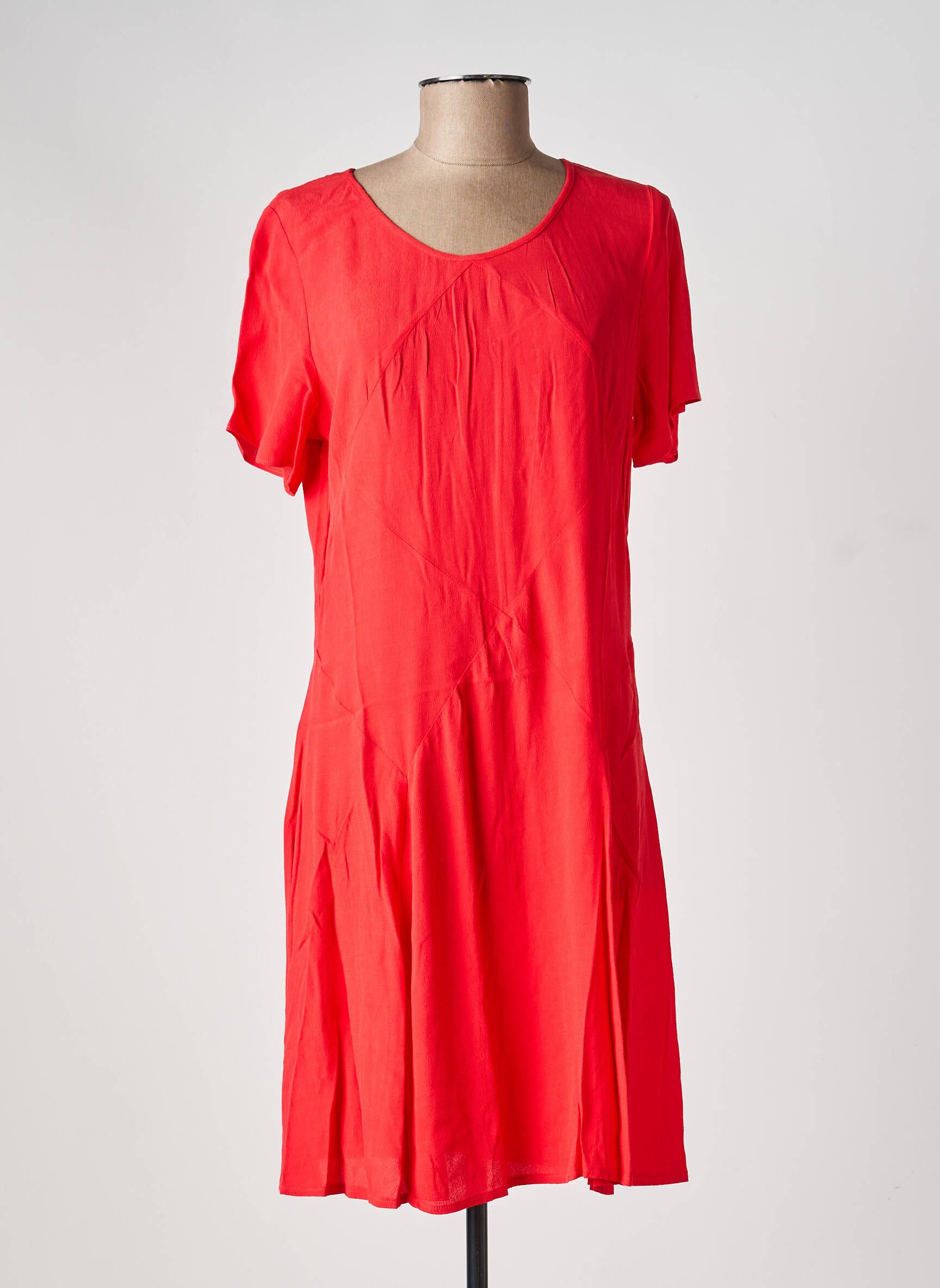 Robe mi-longue tissage crêpe manches courtes rouge BY MO femme