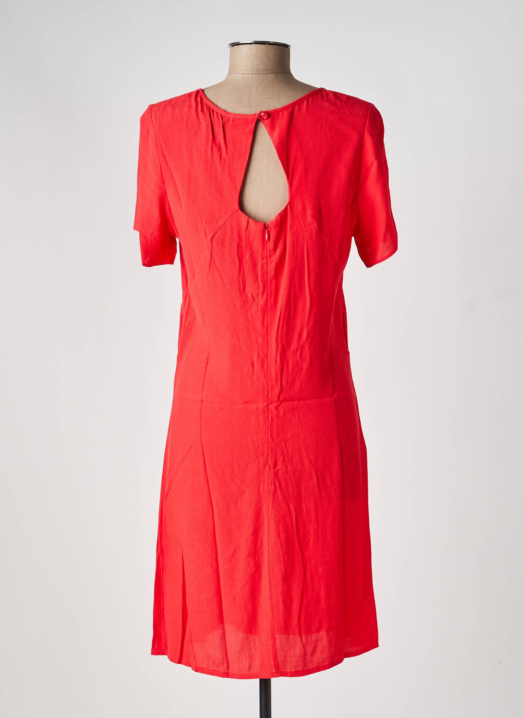 Robe mi-longue tissage crêpe manches courtes rouge BY MO femme