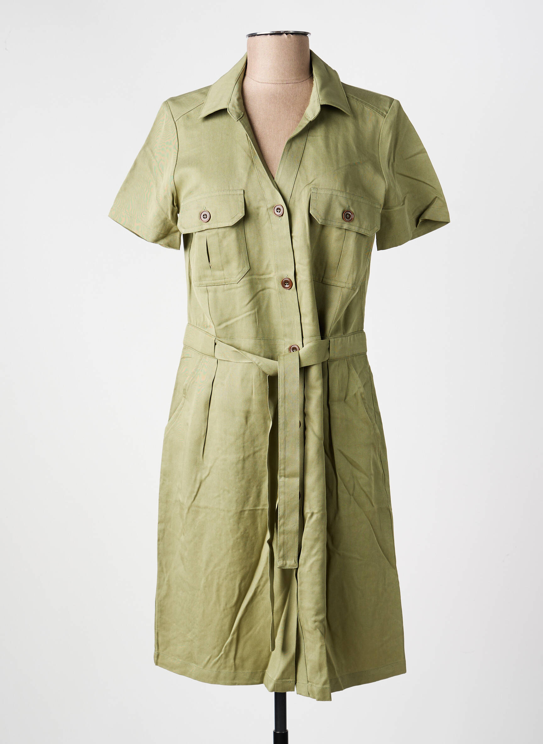 Robe mi-longue manches courtes manches courtes vert STUDIO NORDIIC femme