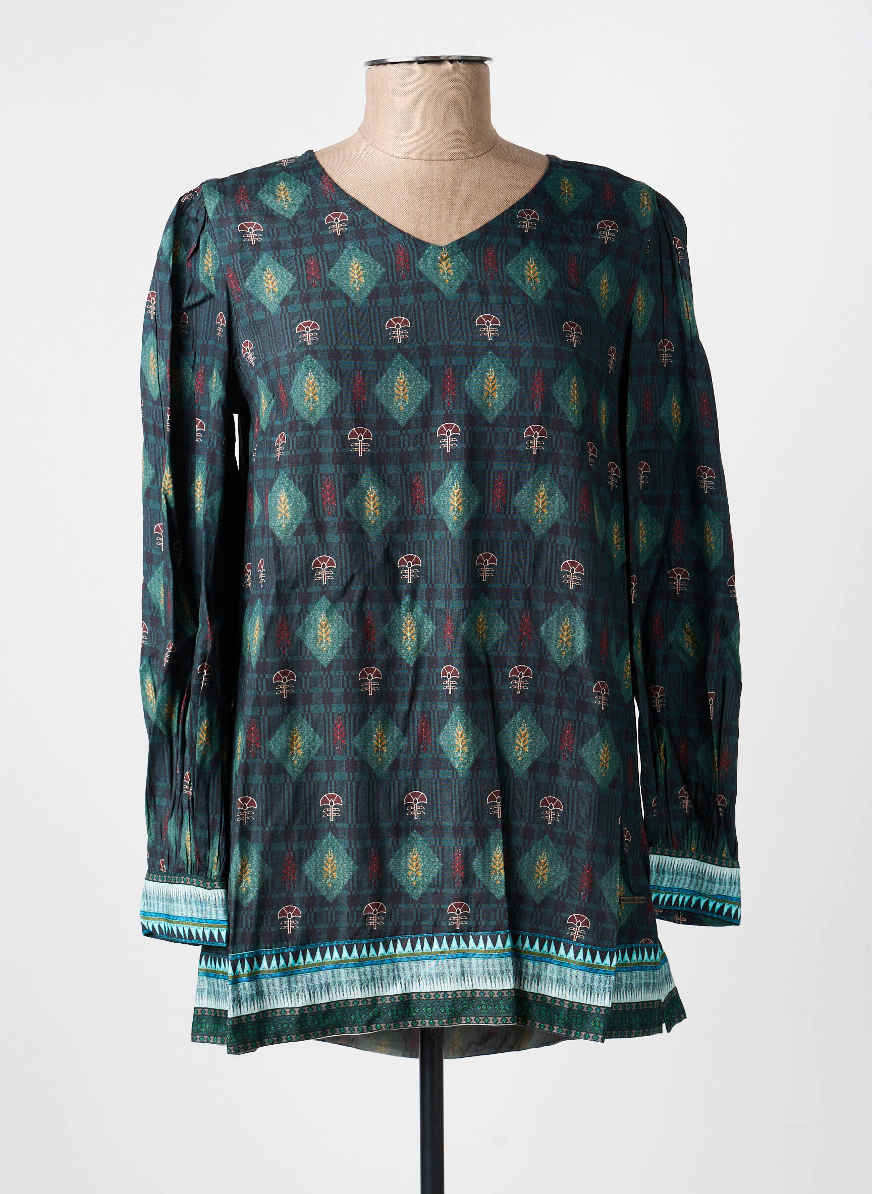 Blouse tissage popeline manches longues vert AGATHE & LOUISE femme