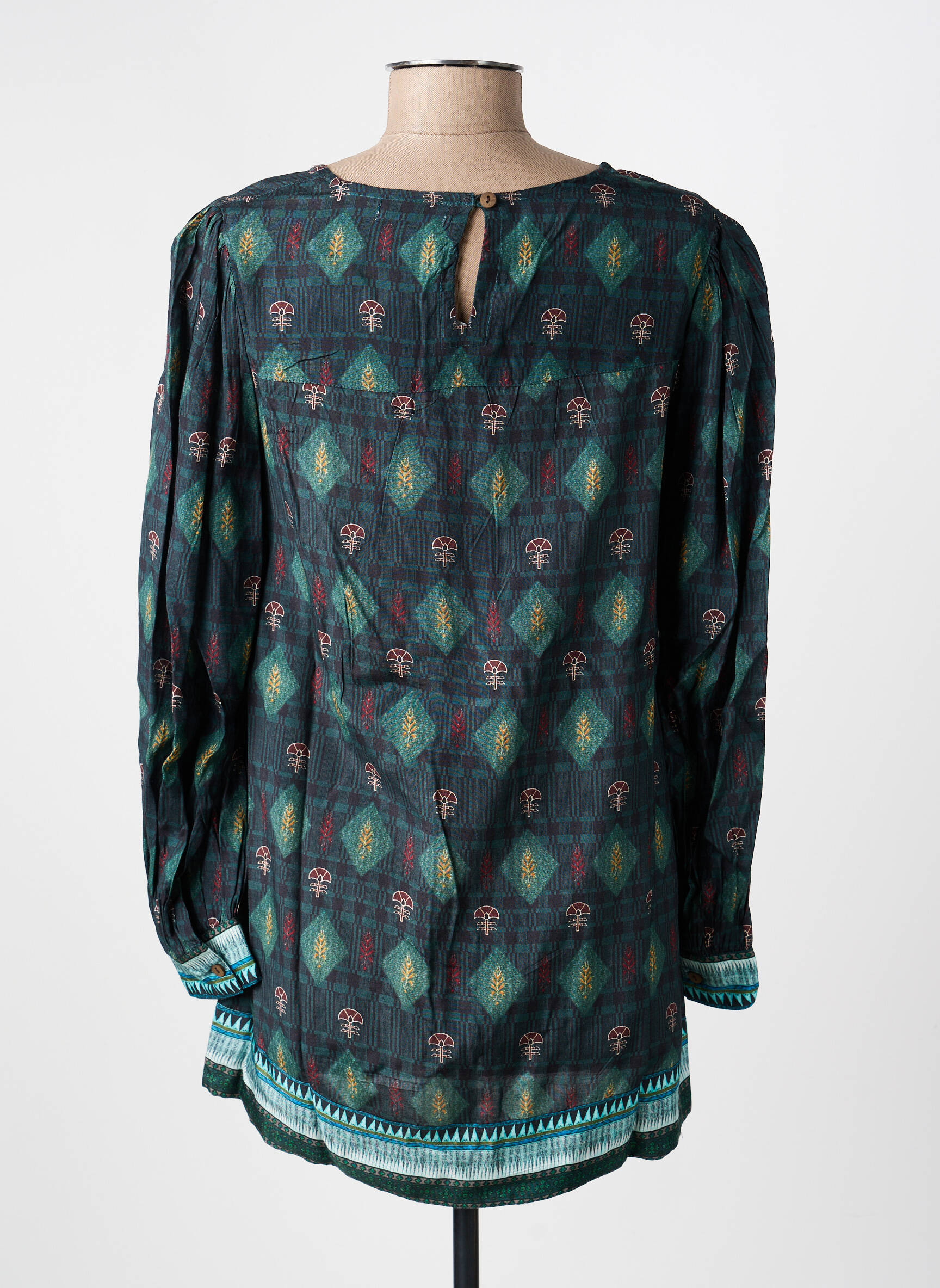 Blouse tissage popeline manches longues vert AGATHE & LOUISE femme