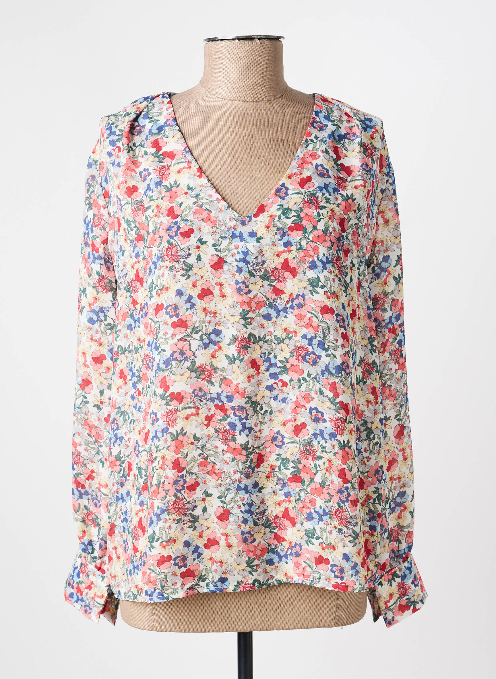 Blouse imprimé fleurs manches longues rouge VINTAGE LOVE femme