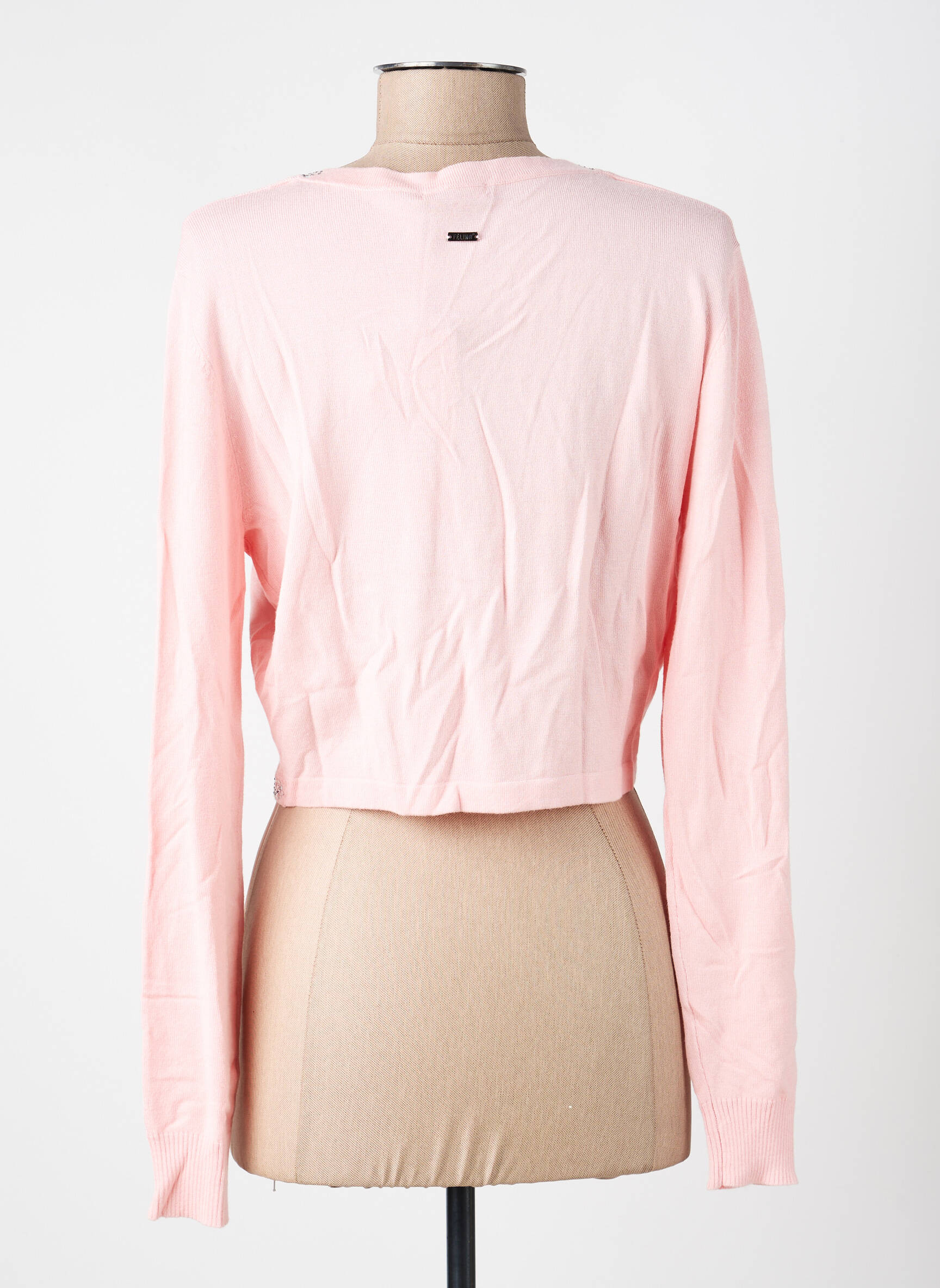 Gilet manches longues col rond rose FELINO femme