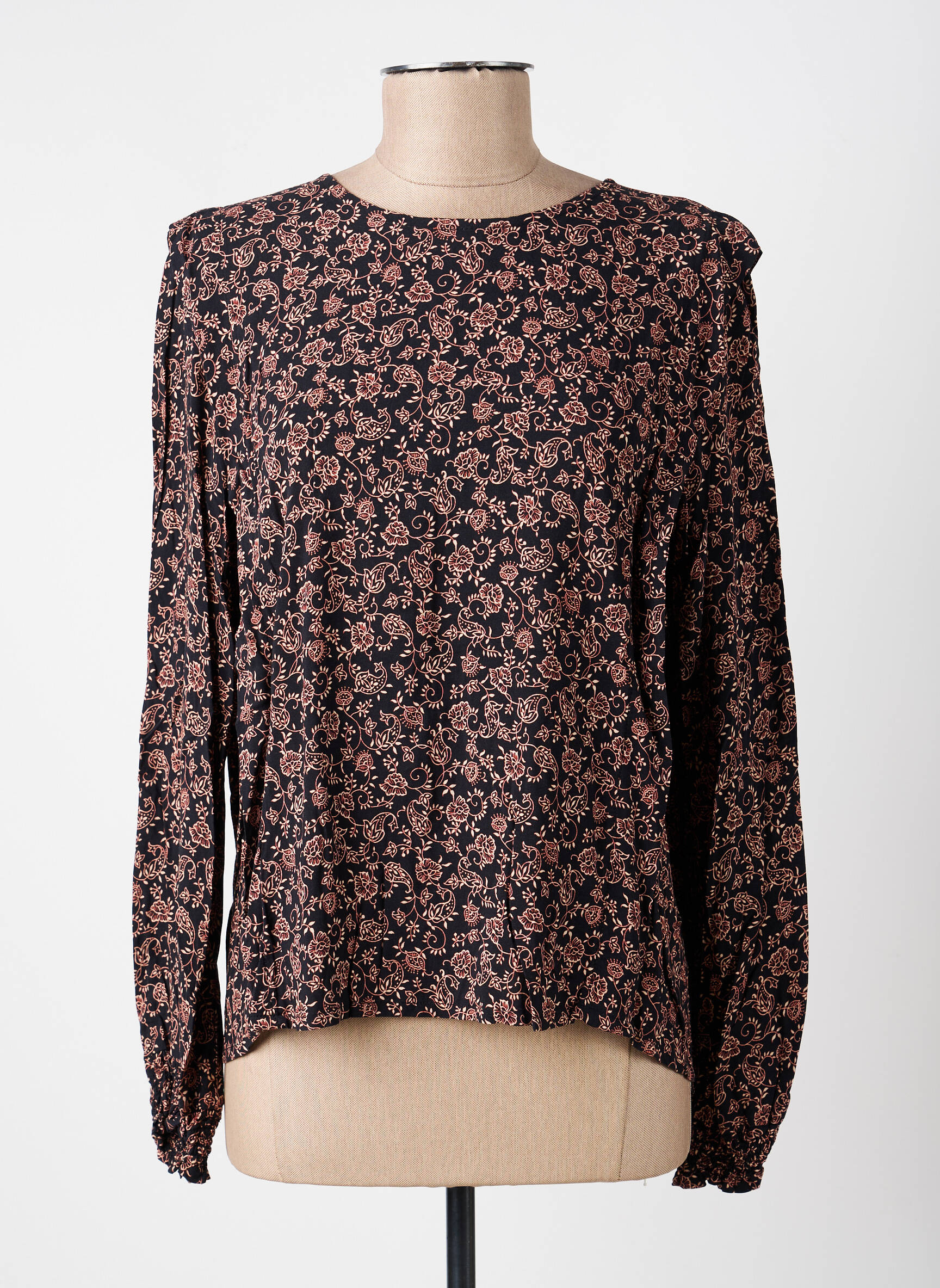 Blouse tissage popeline manches longues noir KANOPE femme