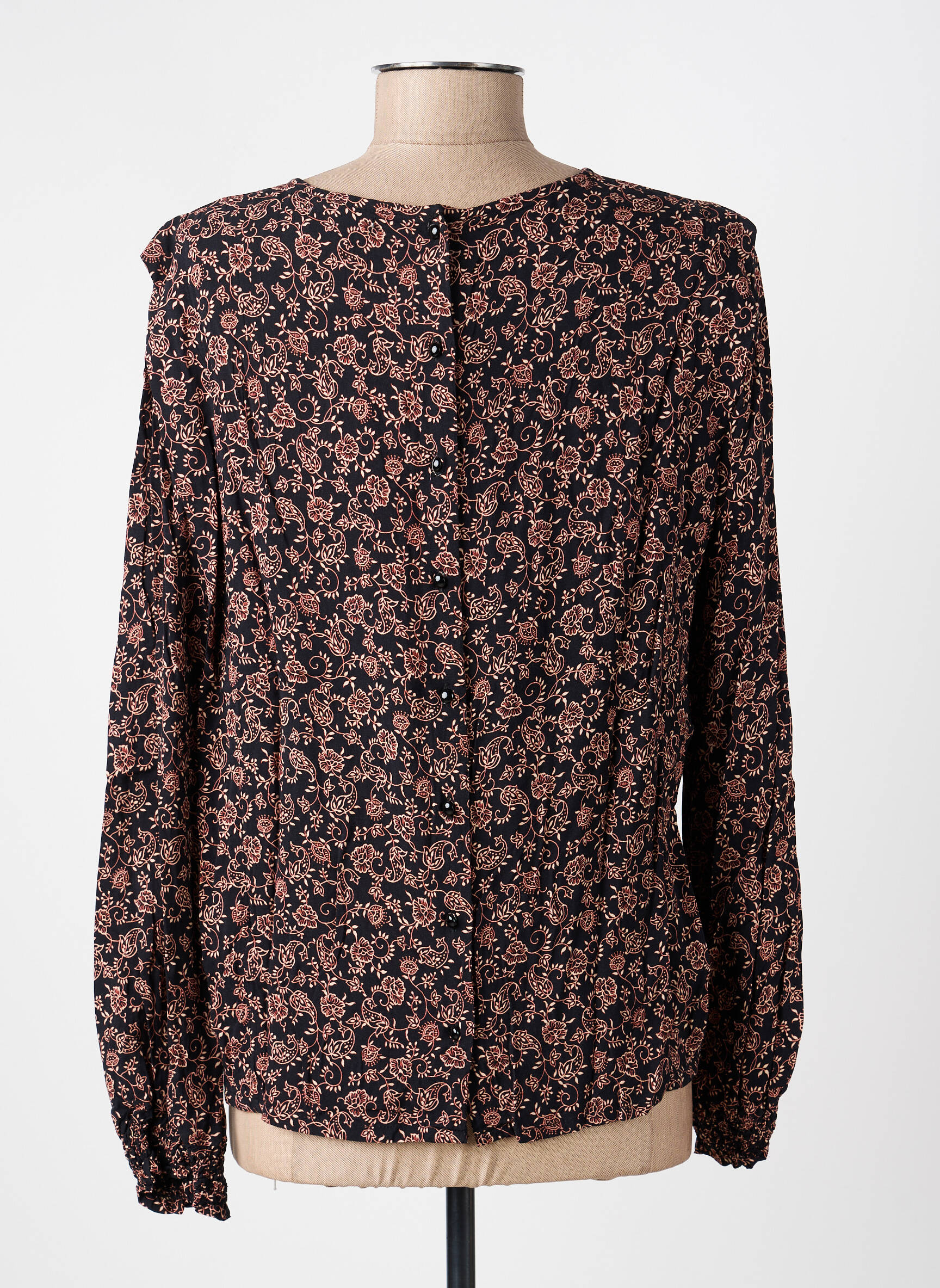 Blouse tissage popeline manches longues noir KANOPE femme
