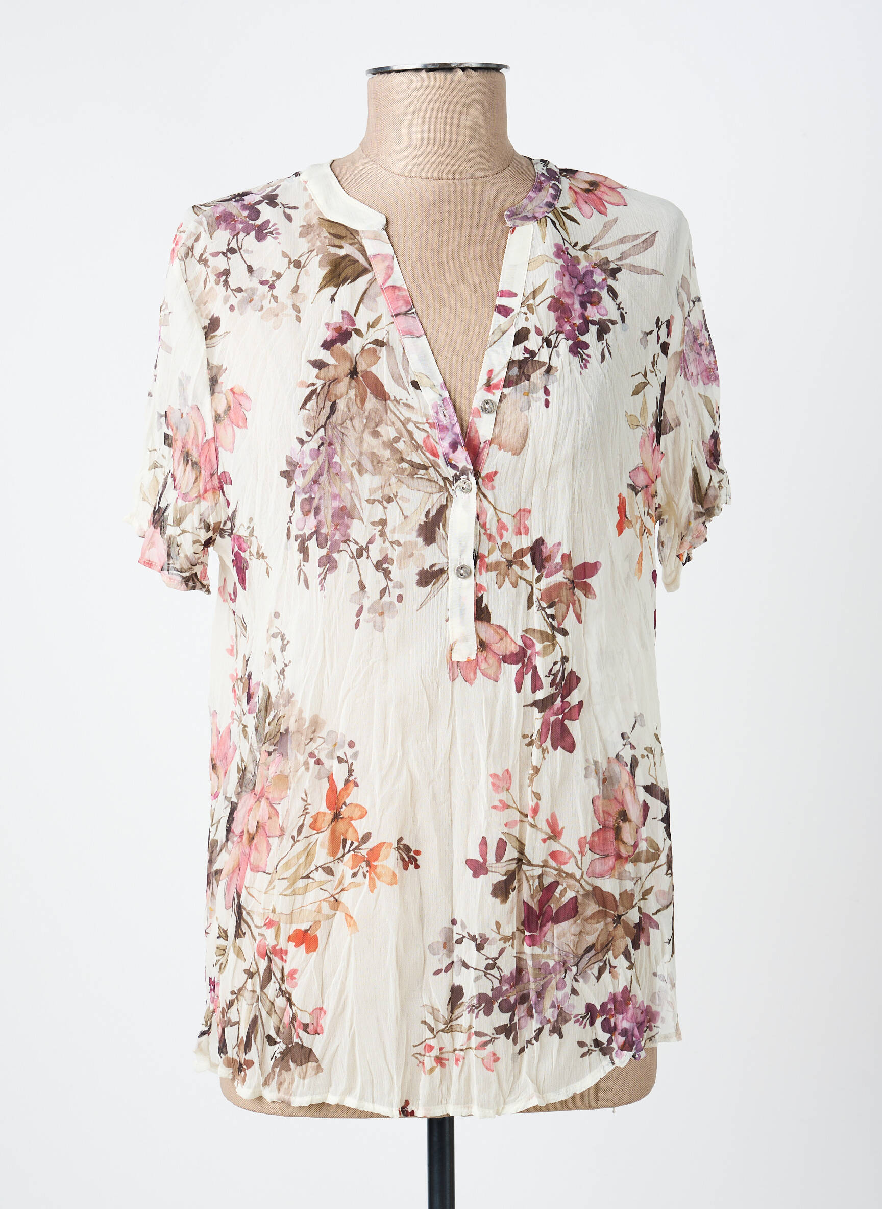 Blouse légère et transparente manches courtes beige VIE NOCTURNE femme