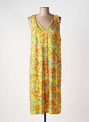 Robe mi-longue imprimé fleurs sans manche jaune AGATHE & LOUISE femme