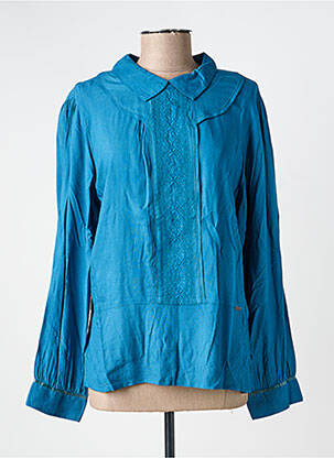 Blouse tissage popeline manches longues bleu AGATHE & LOUISE femme