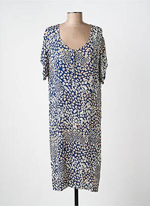 Robe mi-longue imprimé fleurs manches longues bleu AGATHE & LOUISE femme
