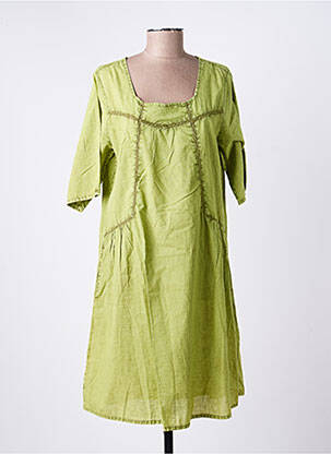 Robe mi-longue coupe fluide manches longues vert AGATHE & LOUISE femme