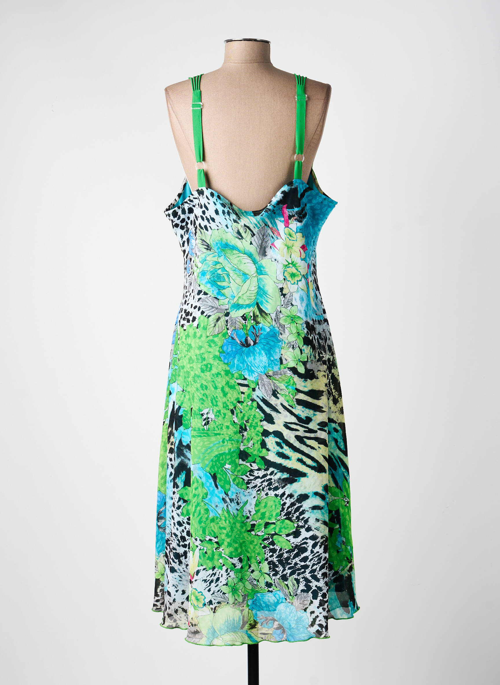 Robe longue imprimé fantaisie sans manche vert FELINO femme