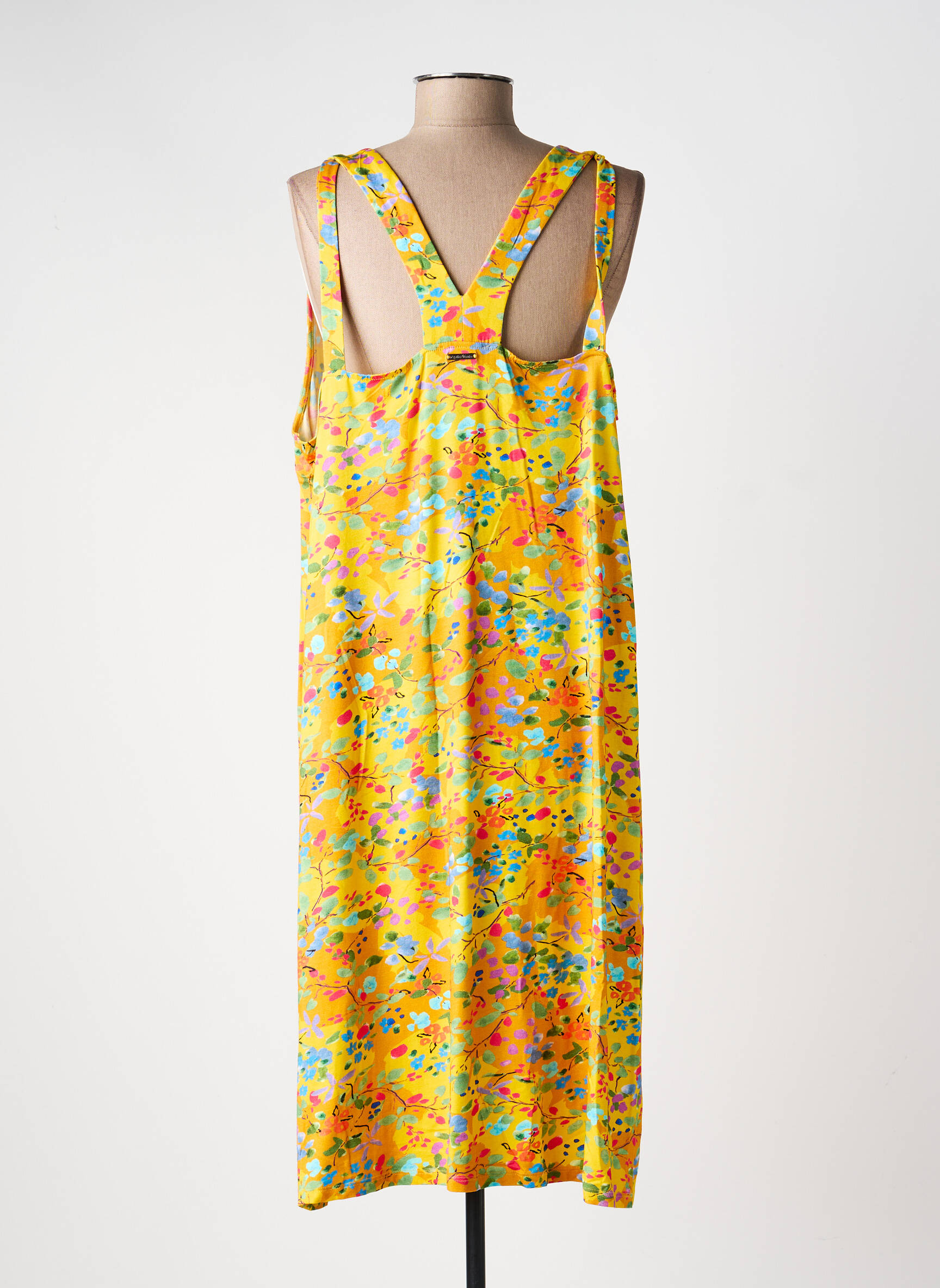 Robe mi-longue imprimé fleurs sans manche jaune AGATHE & LOUISE femme