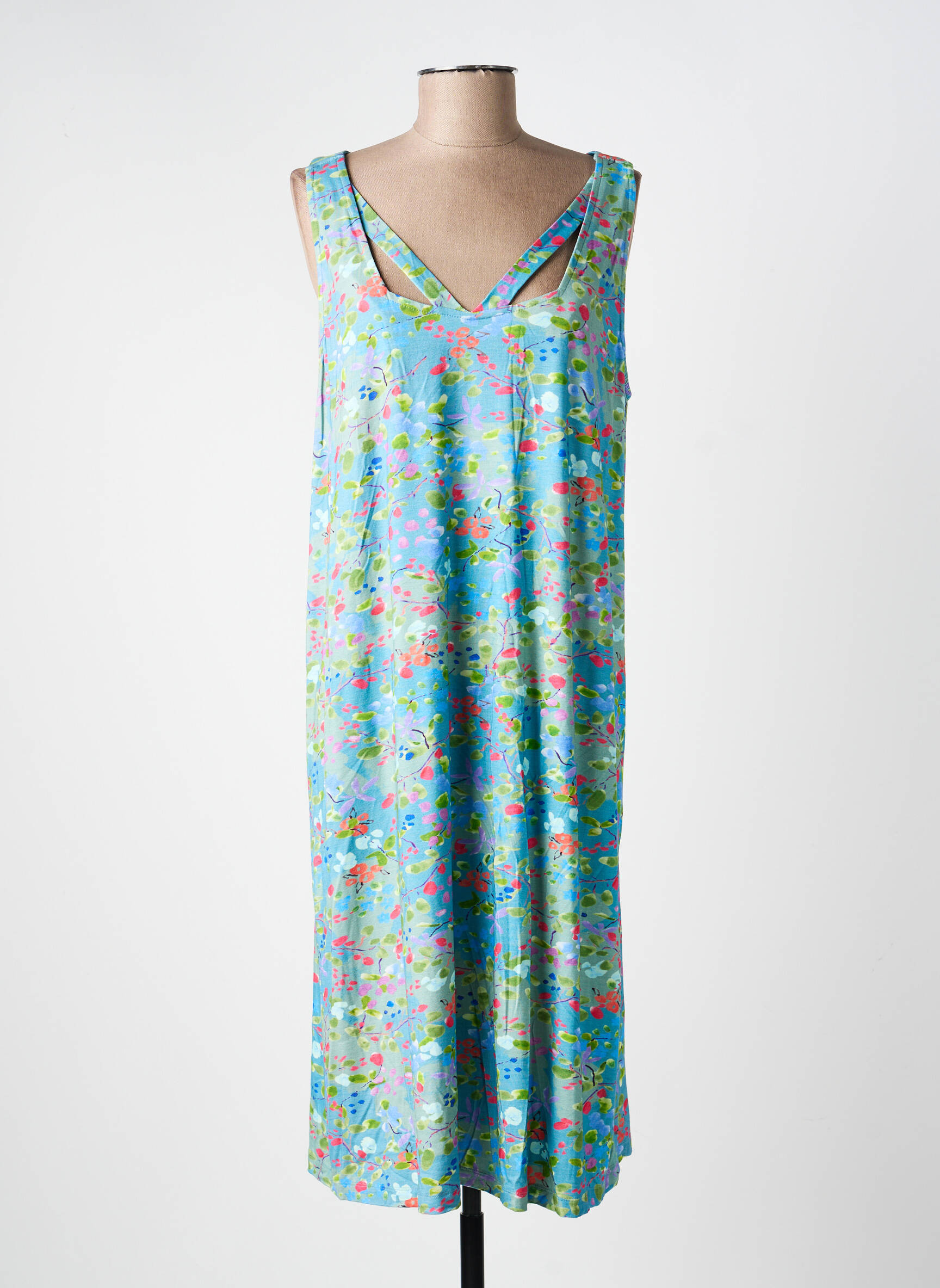 Robe mi-longue coupe fluide sans manche bleu AGATHE & LOUISE femme