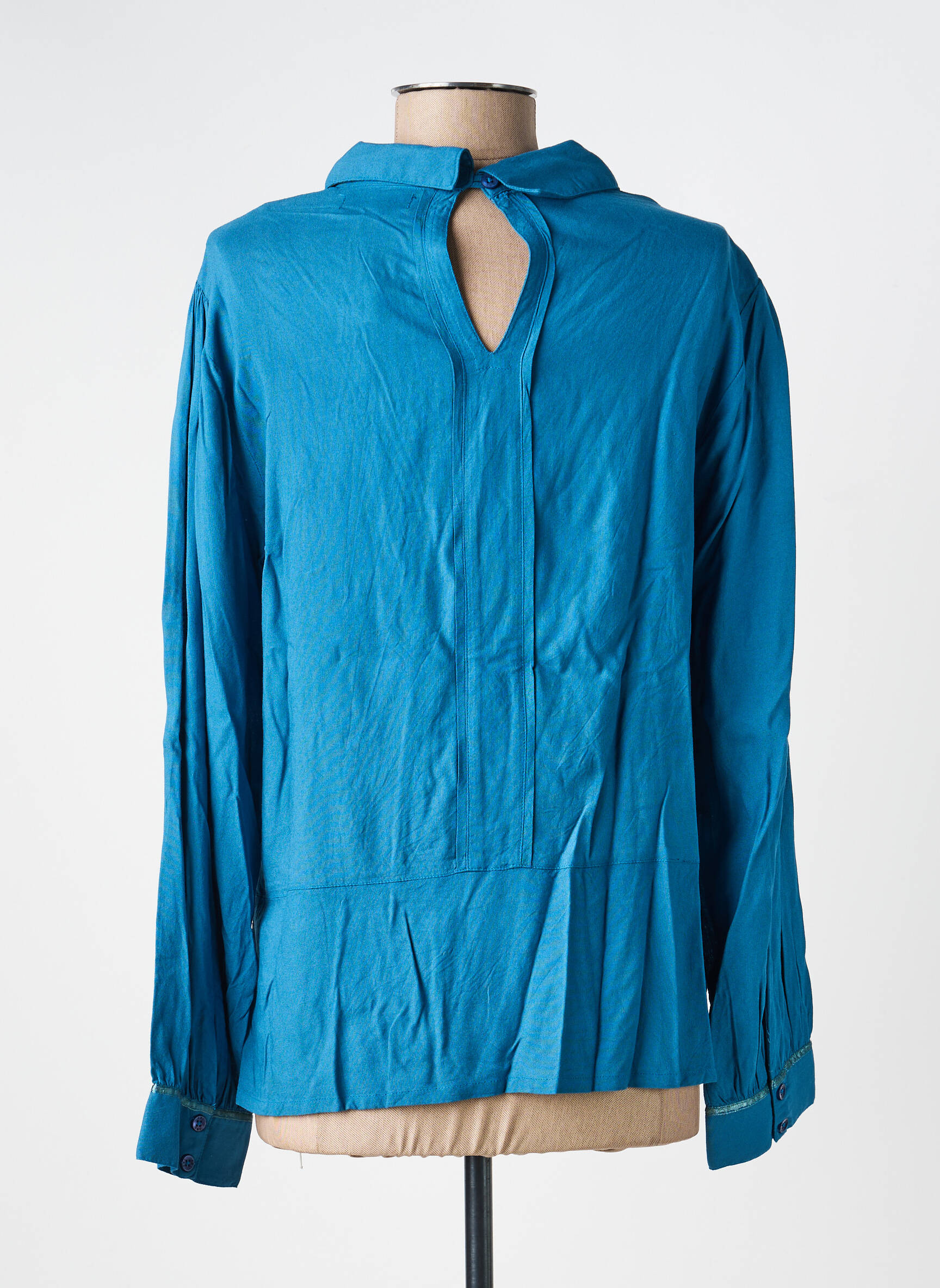 Blouse tissage popeline manches longues bleu AGATHE & LOUISE femme