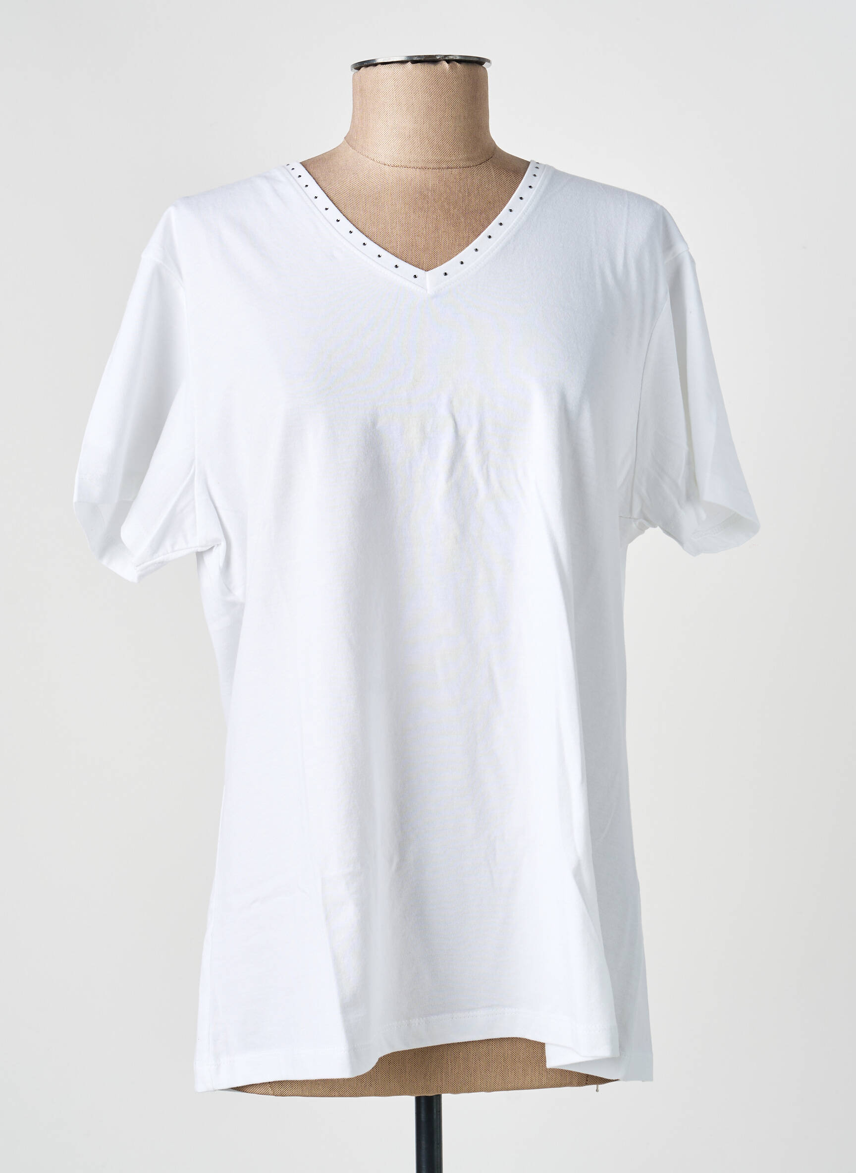 T-shirt sérigraphie avec strass manches courtes blanc FELINO femme