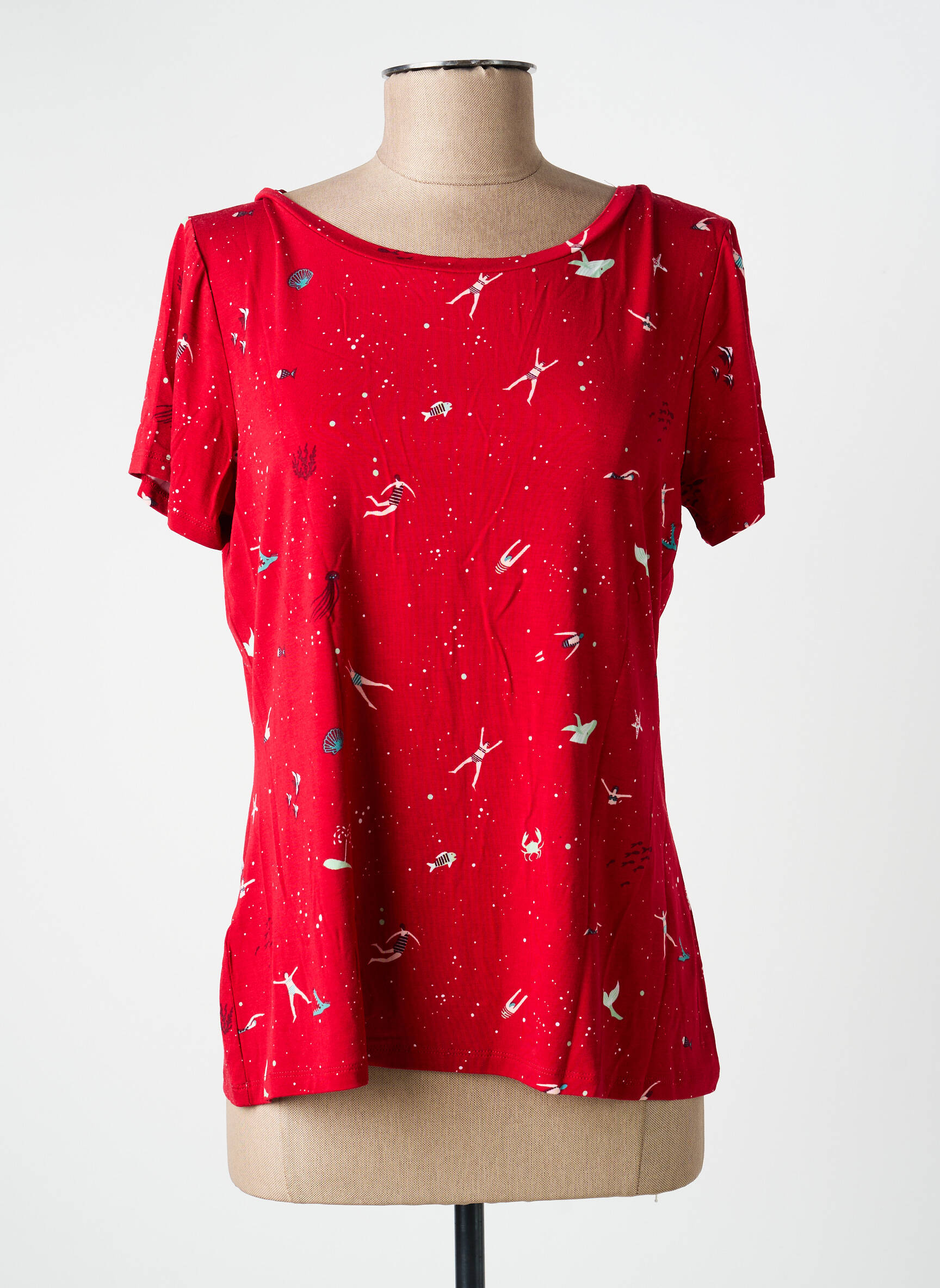 T-shirt imprimé fantaisie manches courtes rouge SURKANA femme