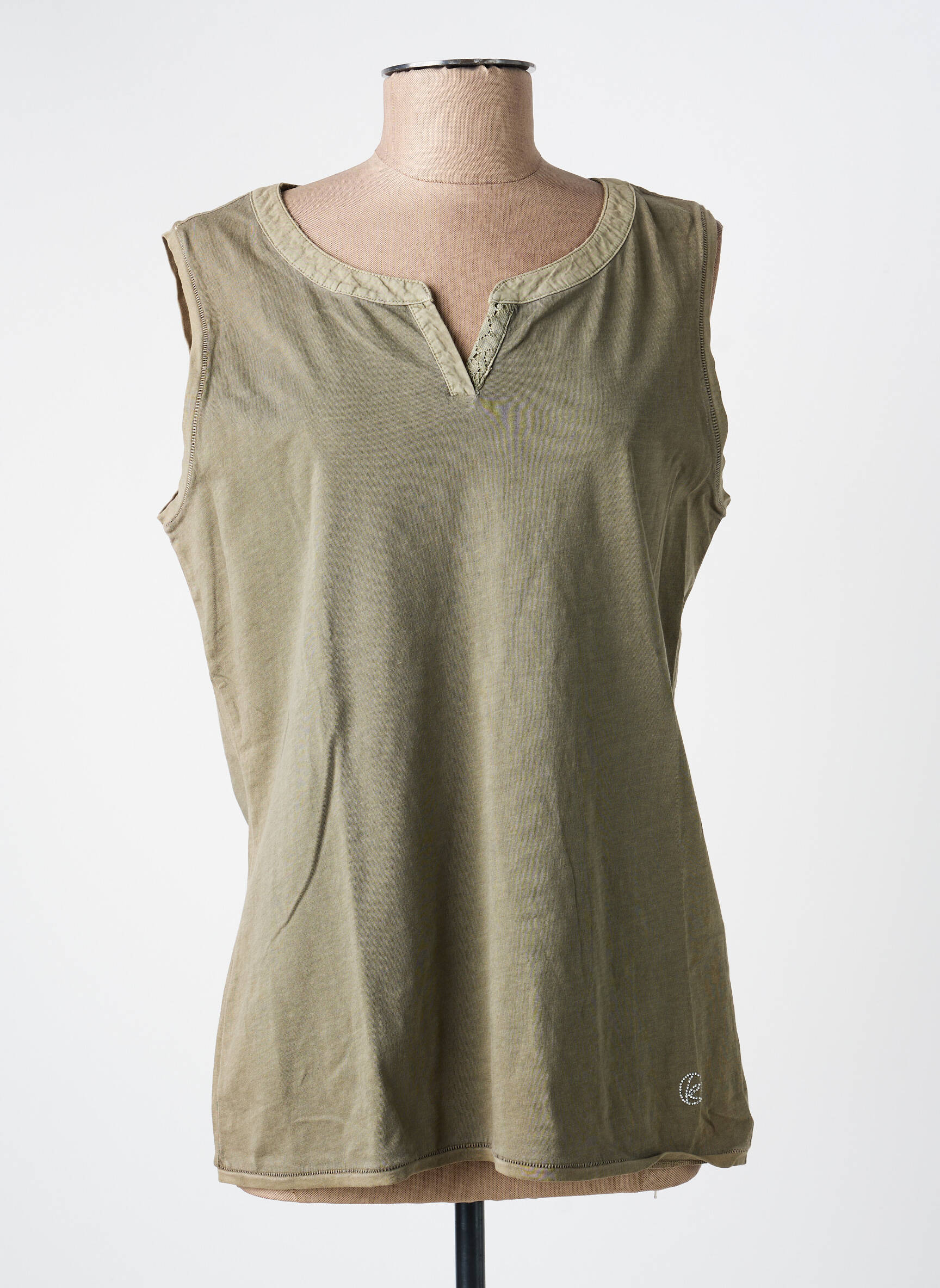Top tissage jersey sans manche vert CONCEPT K femme