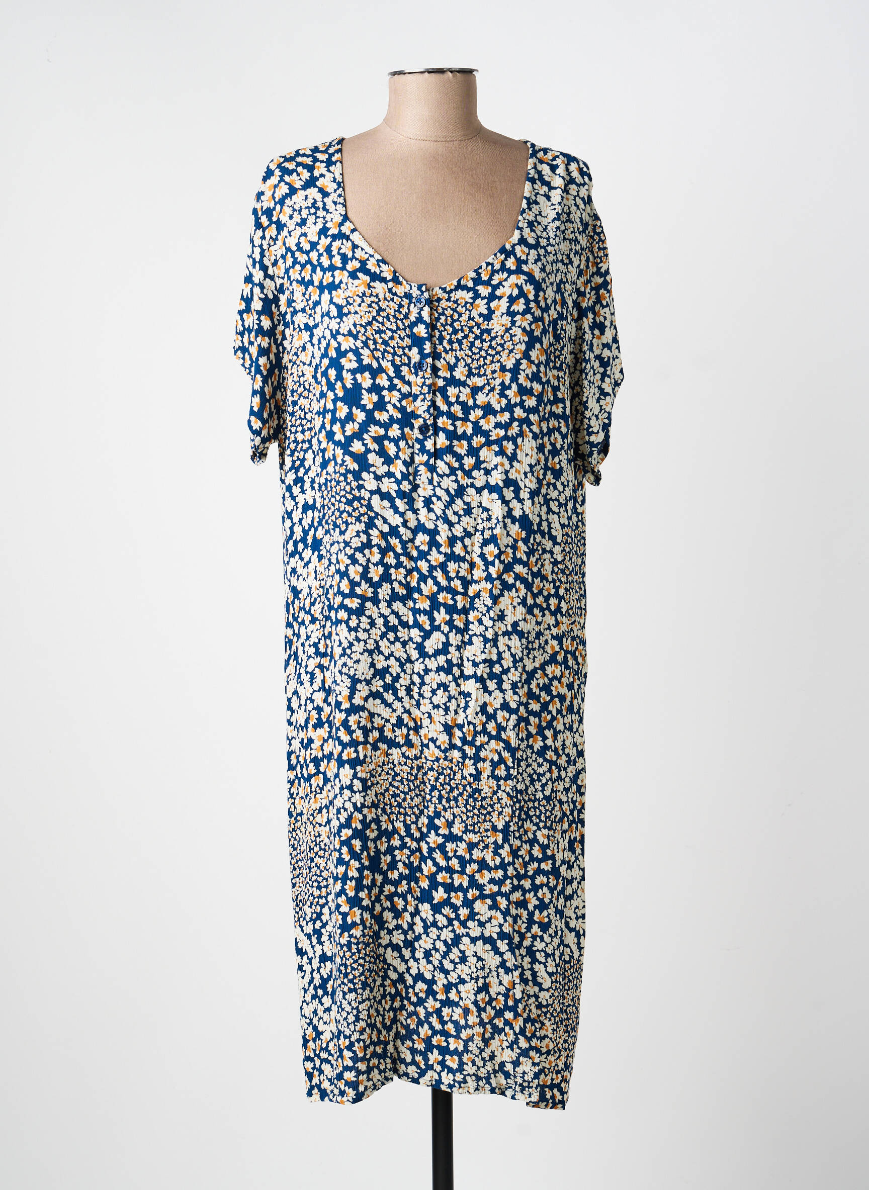 Robe mi-longue imprimé fleurs manches longues bleu AGATHE & LOUISE femme