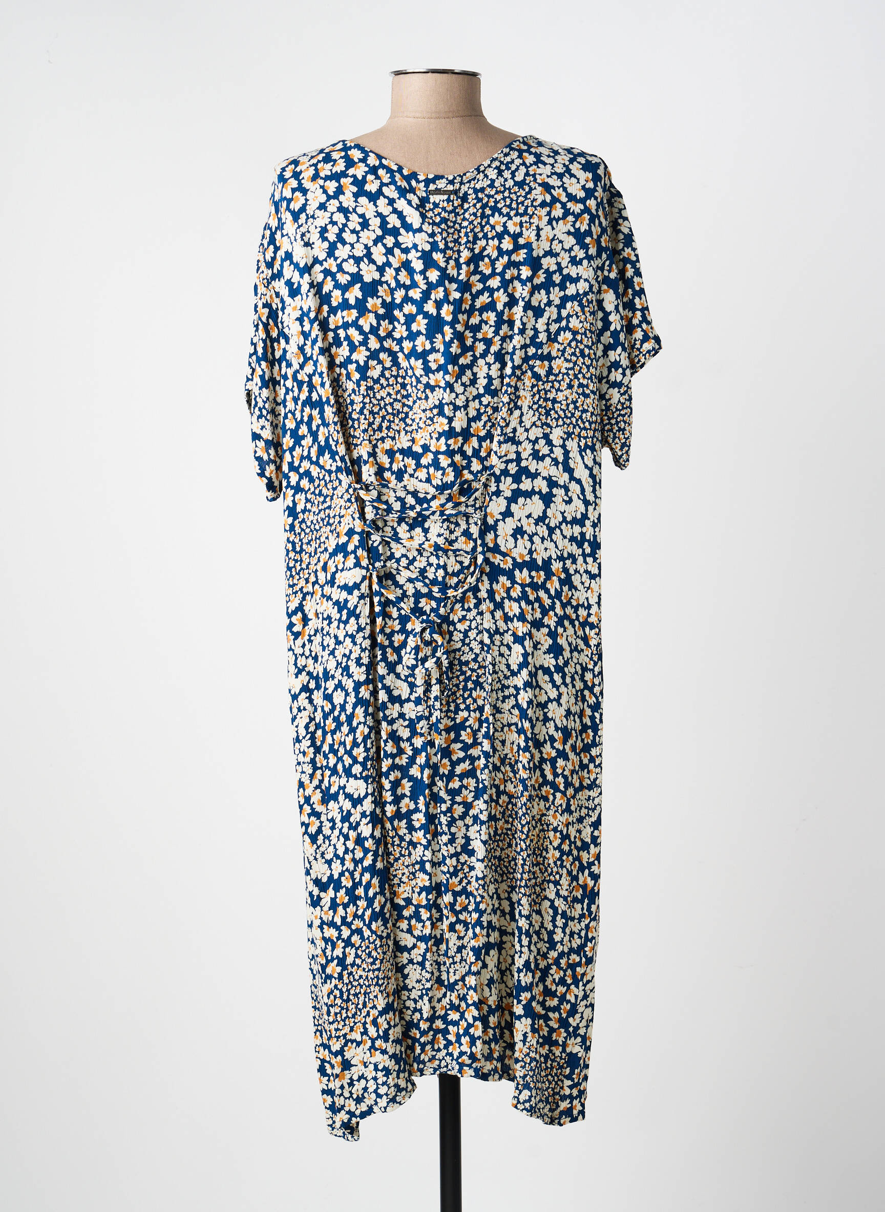 Robe mi-longue imprimé fleurs manches longues bleu AGATHE & LOUISE femme