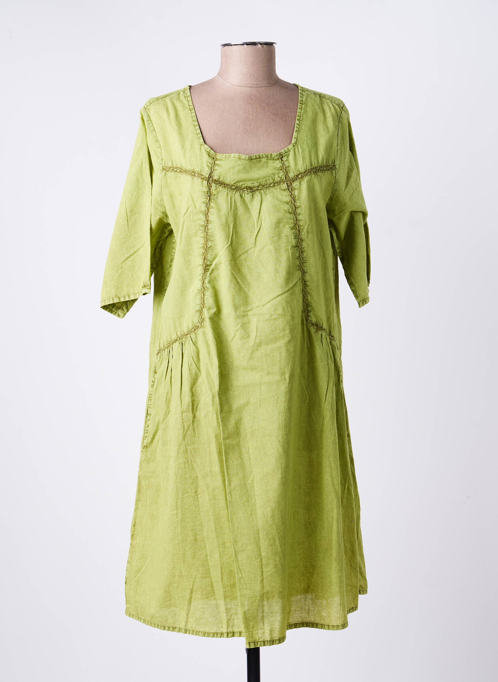 Robe mi-longue coupe fluide manches longues vert AGATHE & LOUISE femme