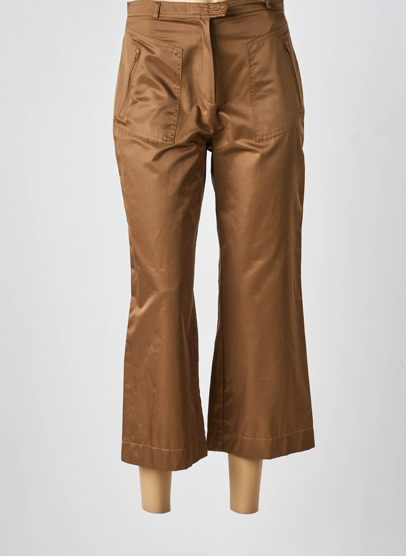 Pantalon 7/8 fermeture zippée sous rabat boutonné taille normale marron FELINO femme