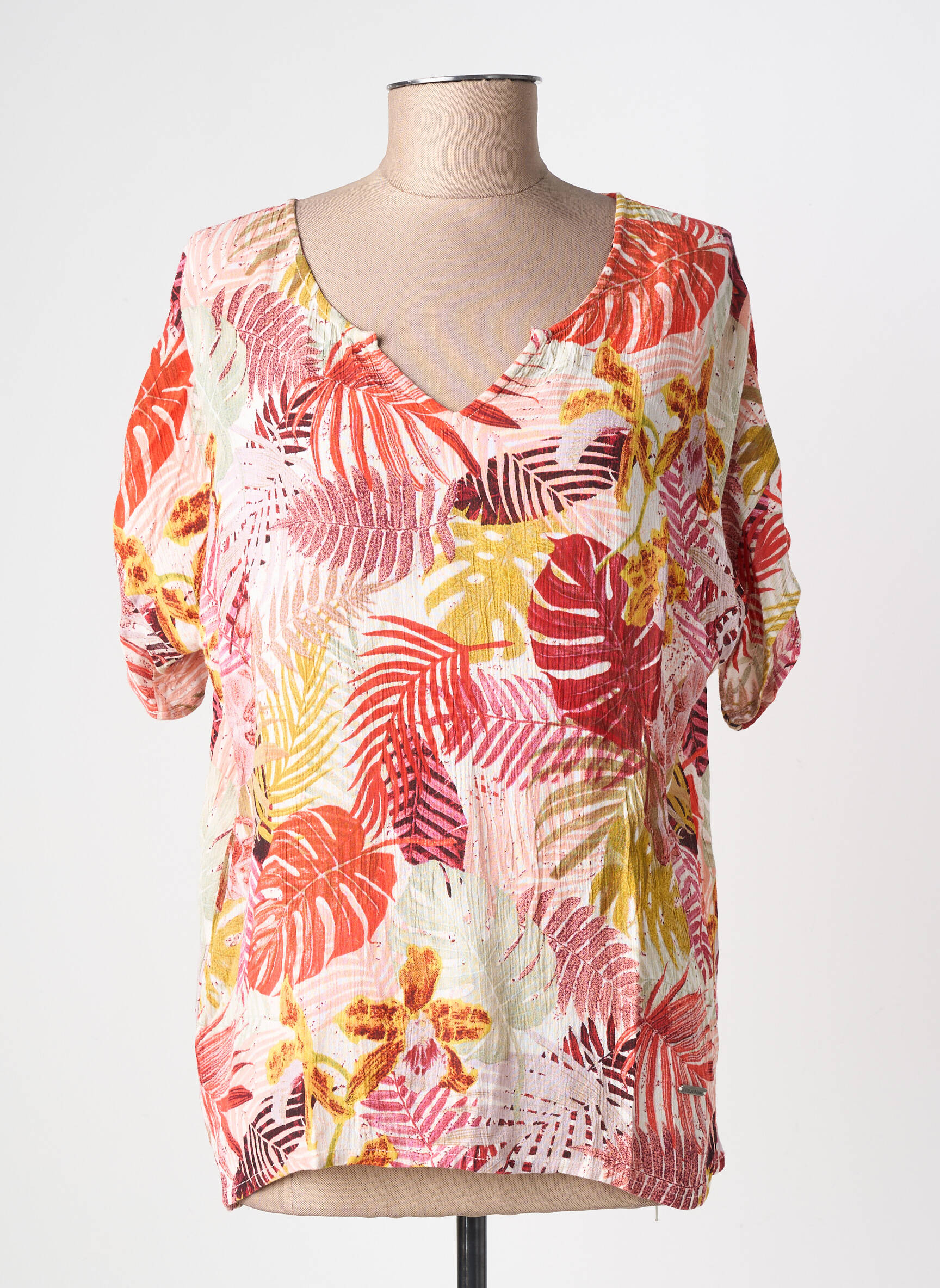 Top imprimé fantaisie manches courtes orange L'ATELIER D'ANNA femme