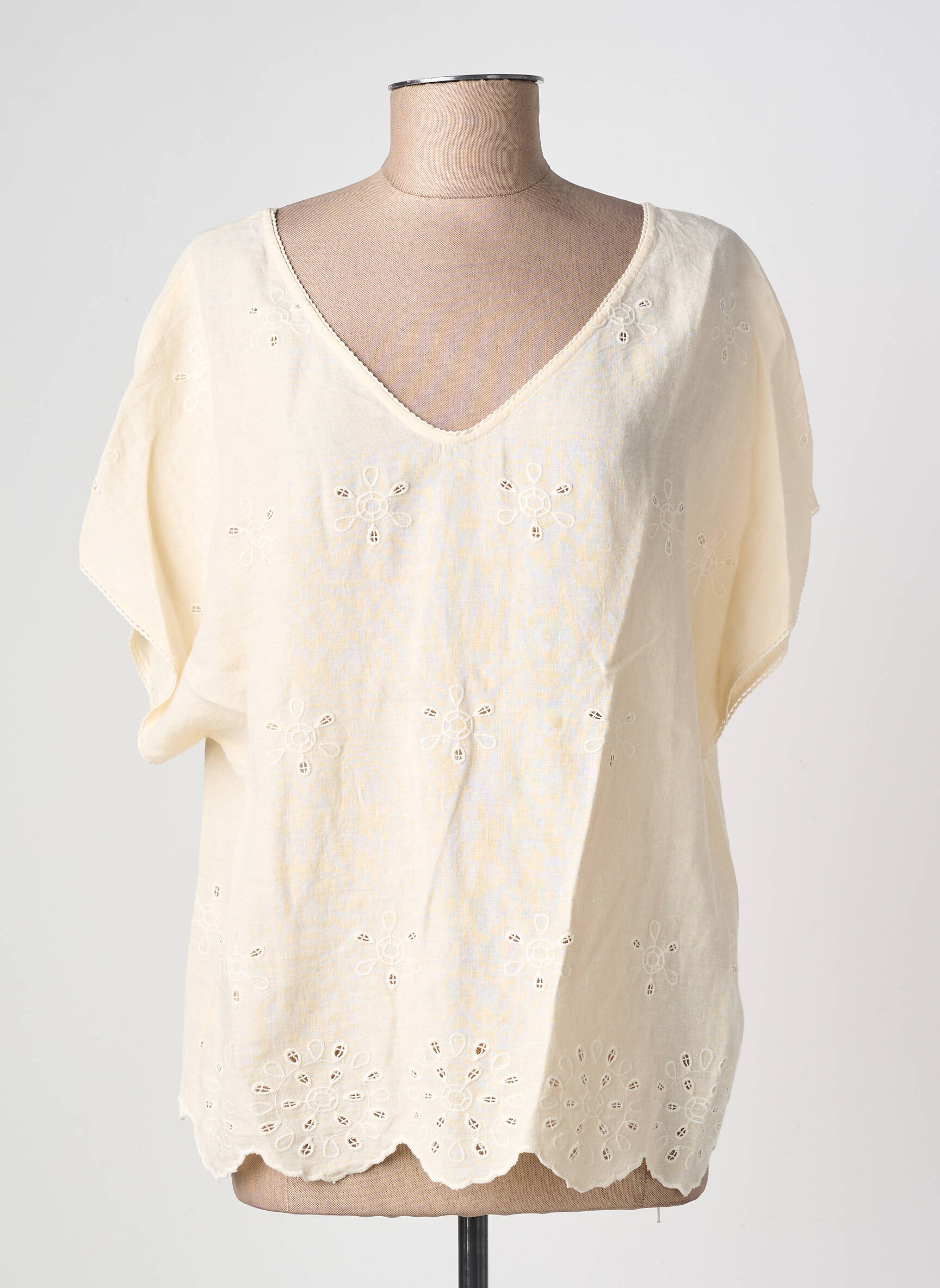 Top coupe fluide manches courtes beige L'ATELIER D'ANNA femme