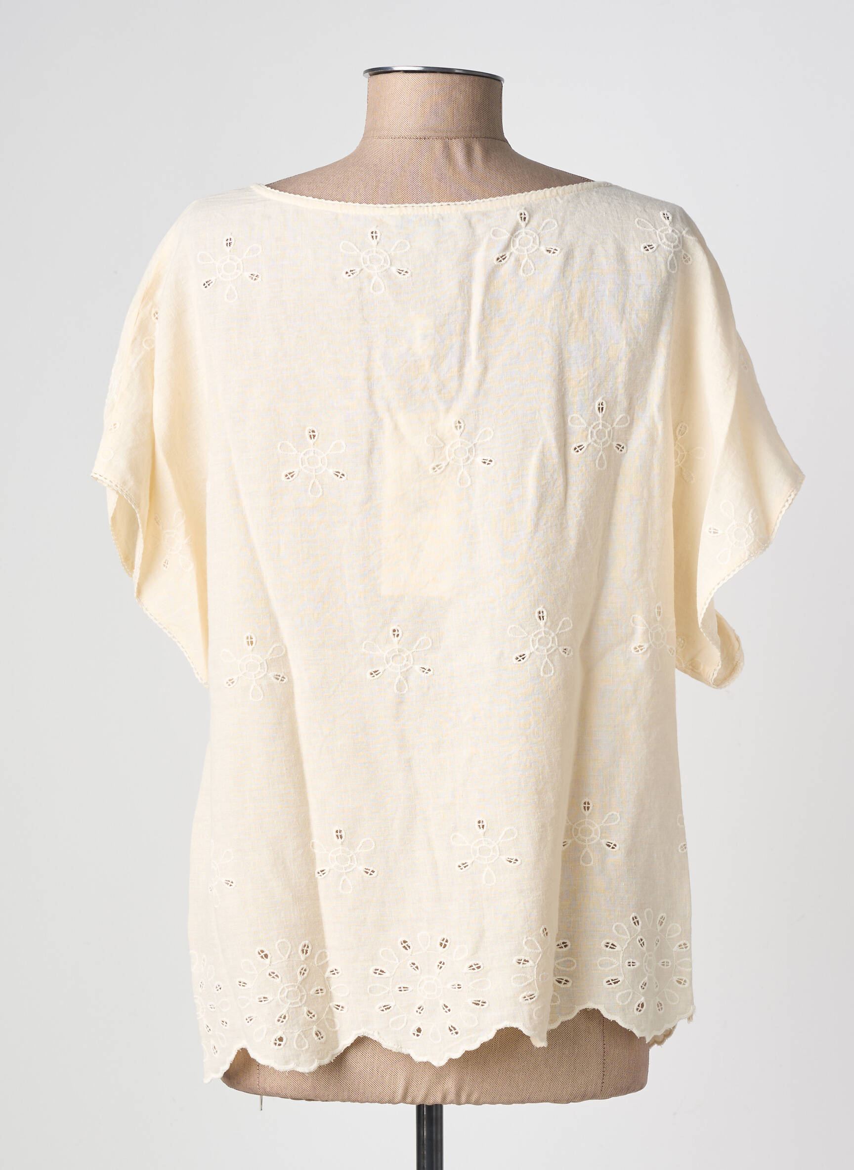 Top coupe fluide manches courtes beige L'ATELIER D'ANNA femme