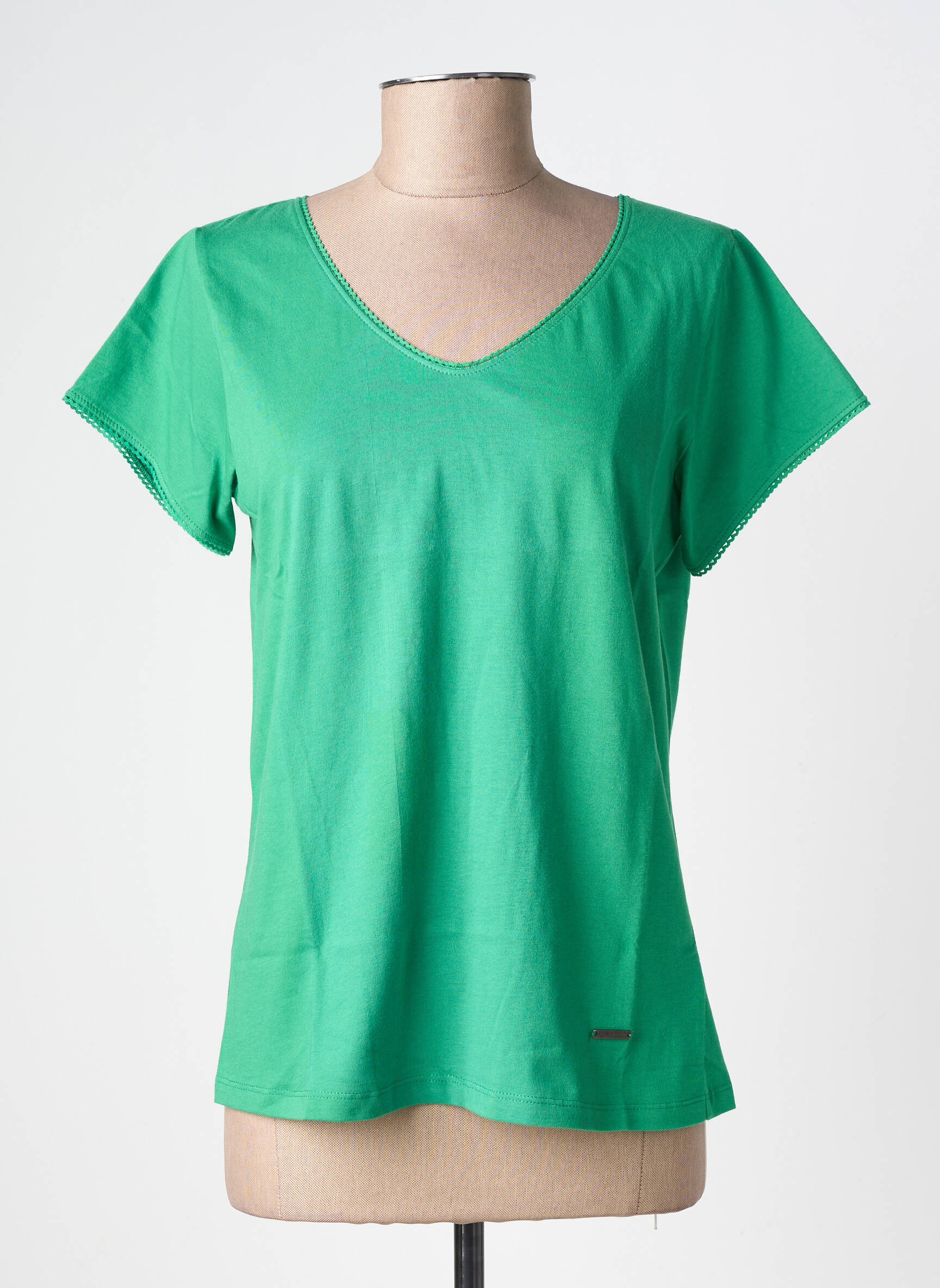 T-shirt col v manches courtes vert AGATHE & LOUISE femme