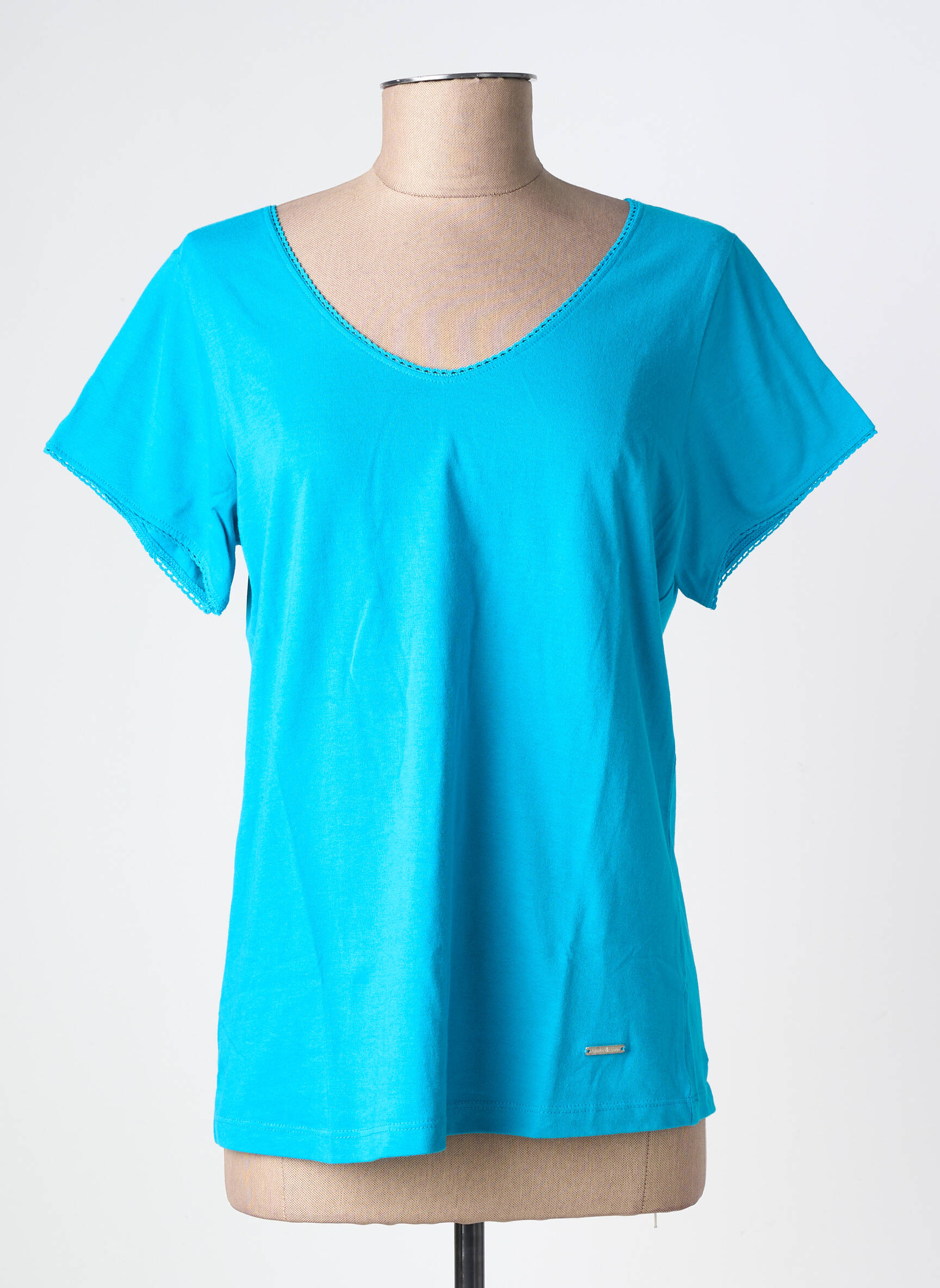 T-shirt col v manches courtes bleu AGATHE & LOUISE femme