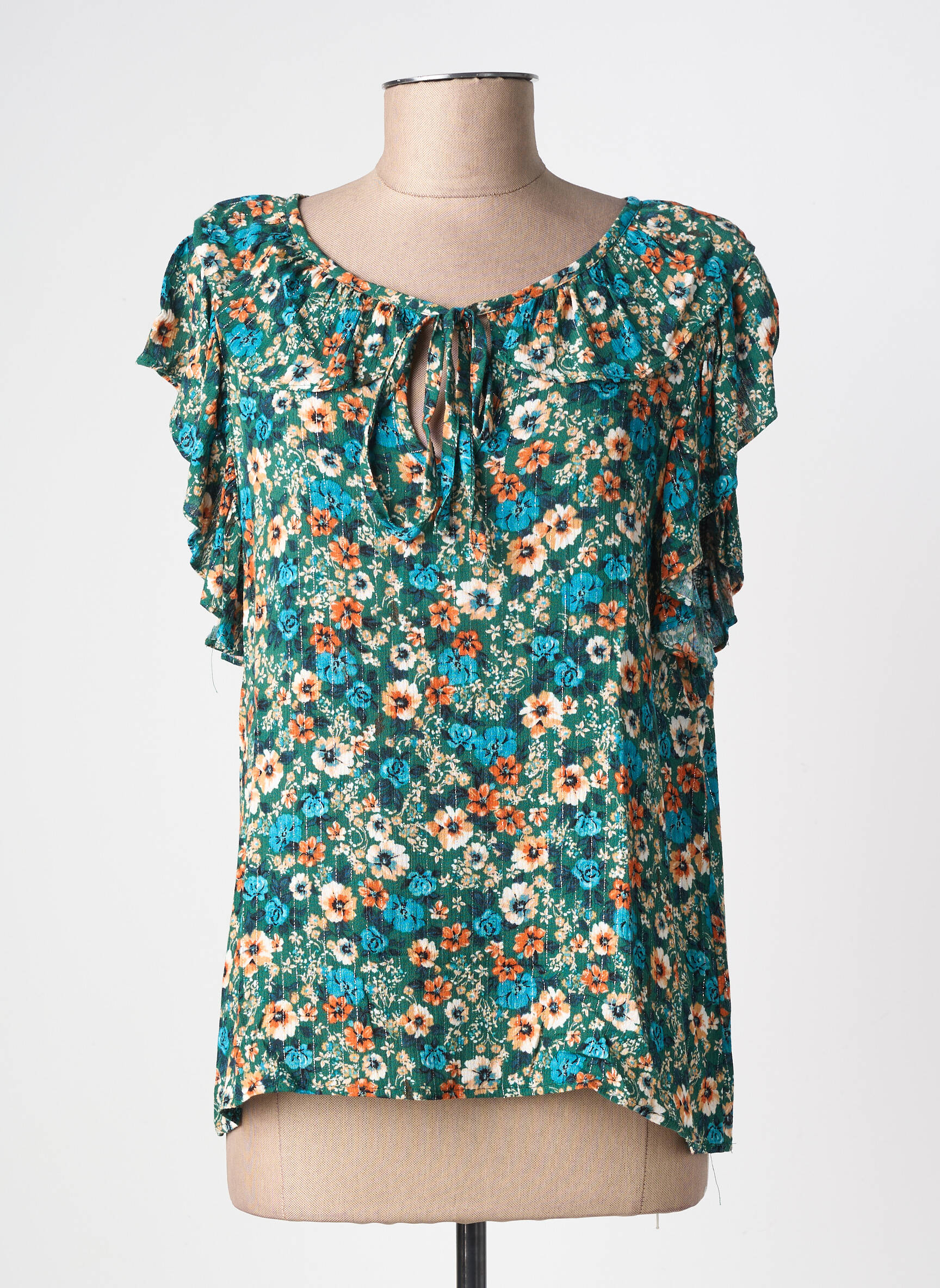 Top coupe fluide manches courtes vert VINTAGE LOVE femme