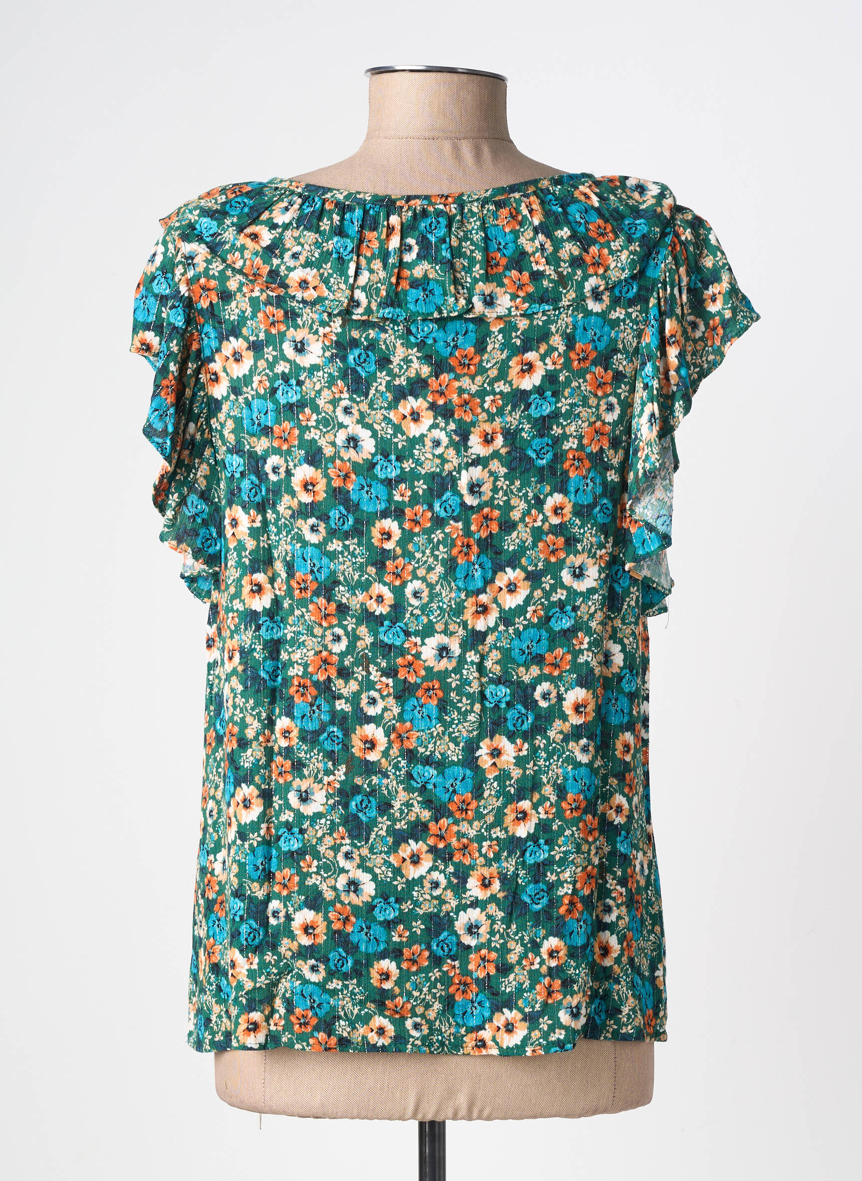 Top coupe fluide manches courtes vert VINTAGE LOVE femme