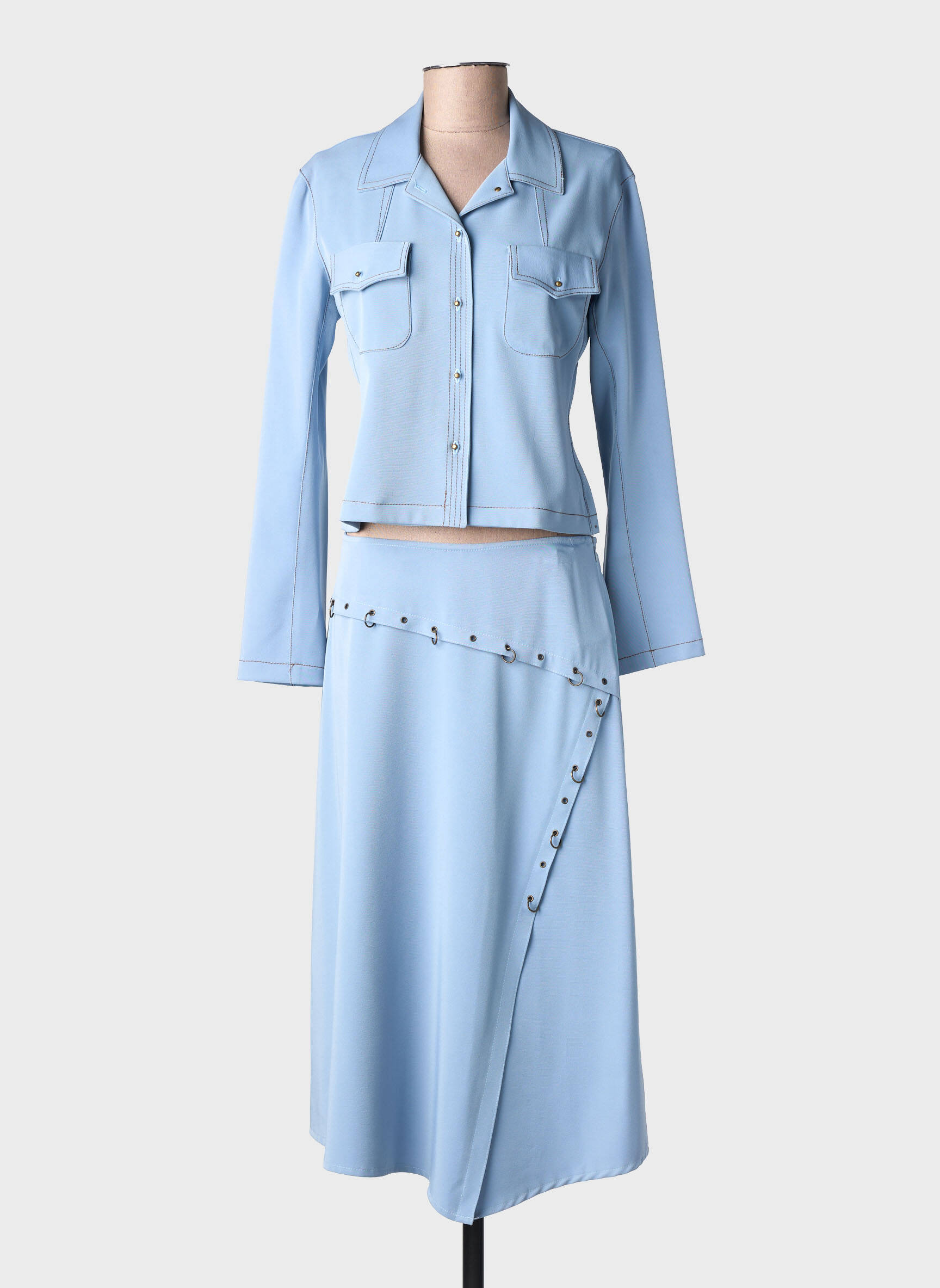 Ensemble jupe fermeture boutonnée sur le devant bleu BAI AMOUR femme